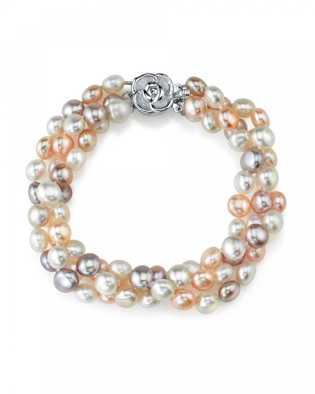 5-6mm Oval Multicolor Freshwater Pearl Triple Pearl Bracelet