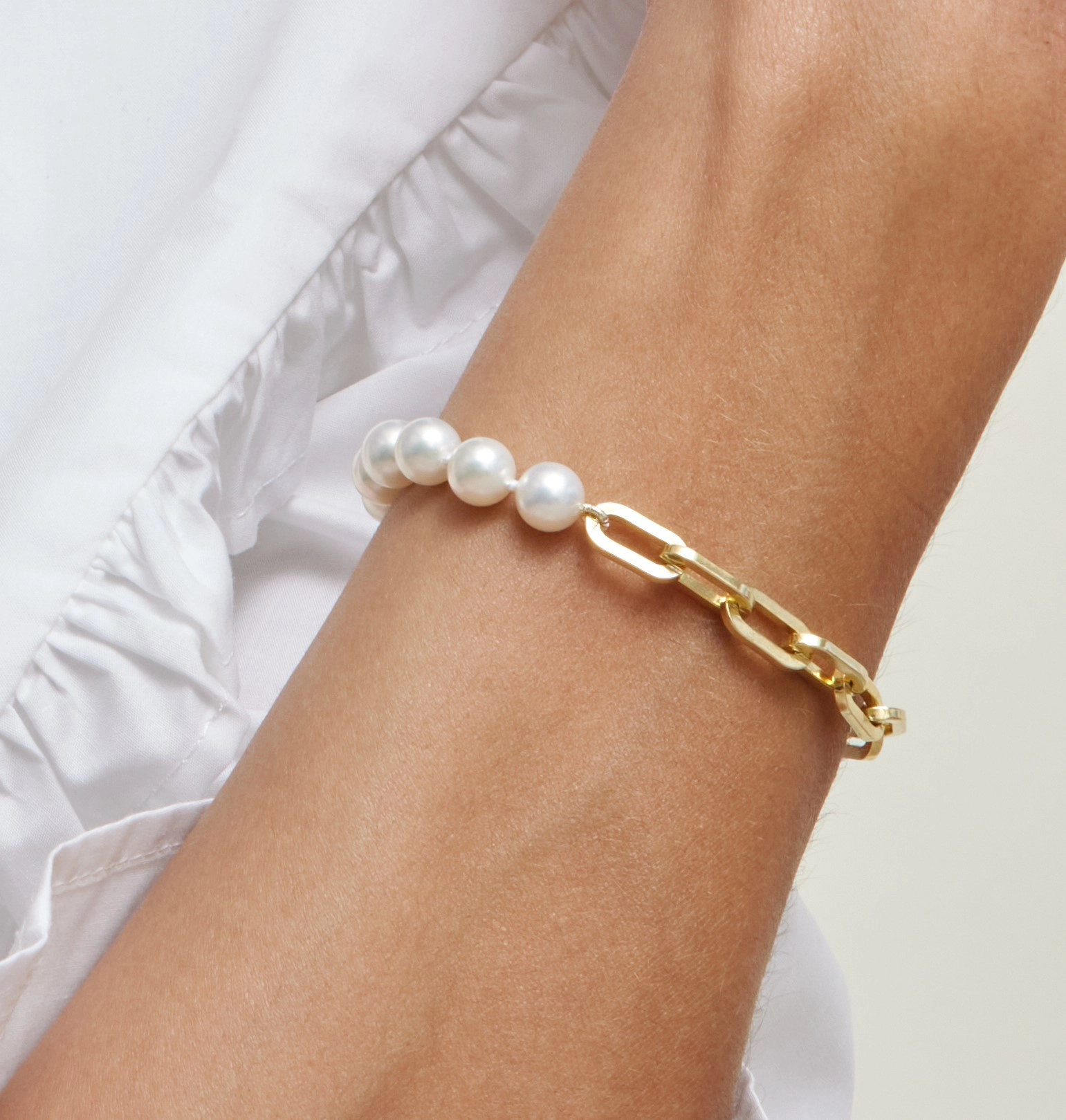 7mm White Freshwater Scarlett Pearl &amp; Chain Bracelet