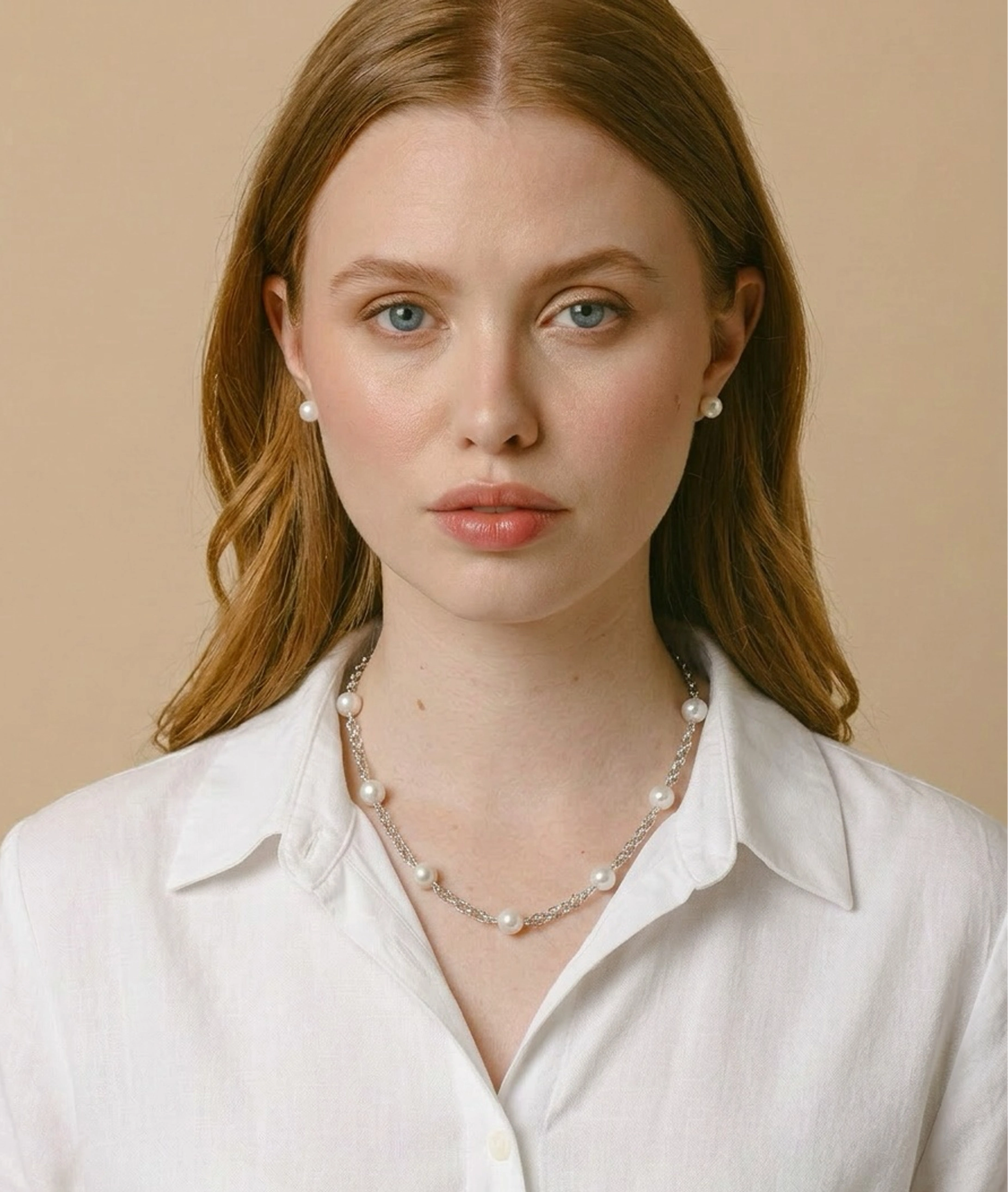 White Freshwater Pearl Tincup Braided Necklace