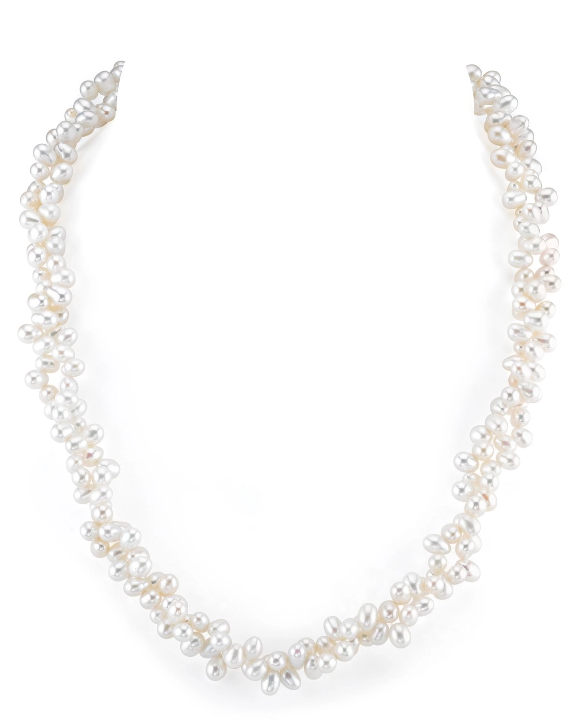 4-5mm Double Twisted White Freshwater Double Pearl Necklace