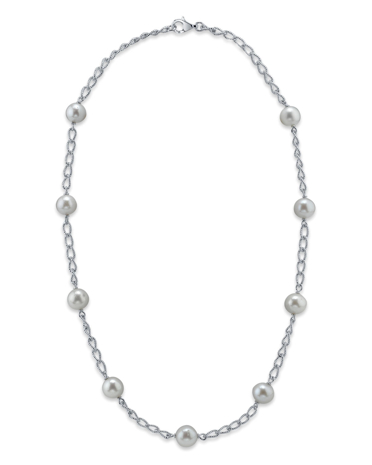 White Freshwater Pearl Tincup Braided Necklace