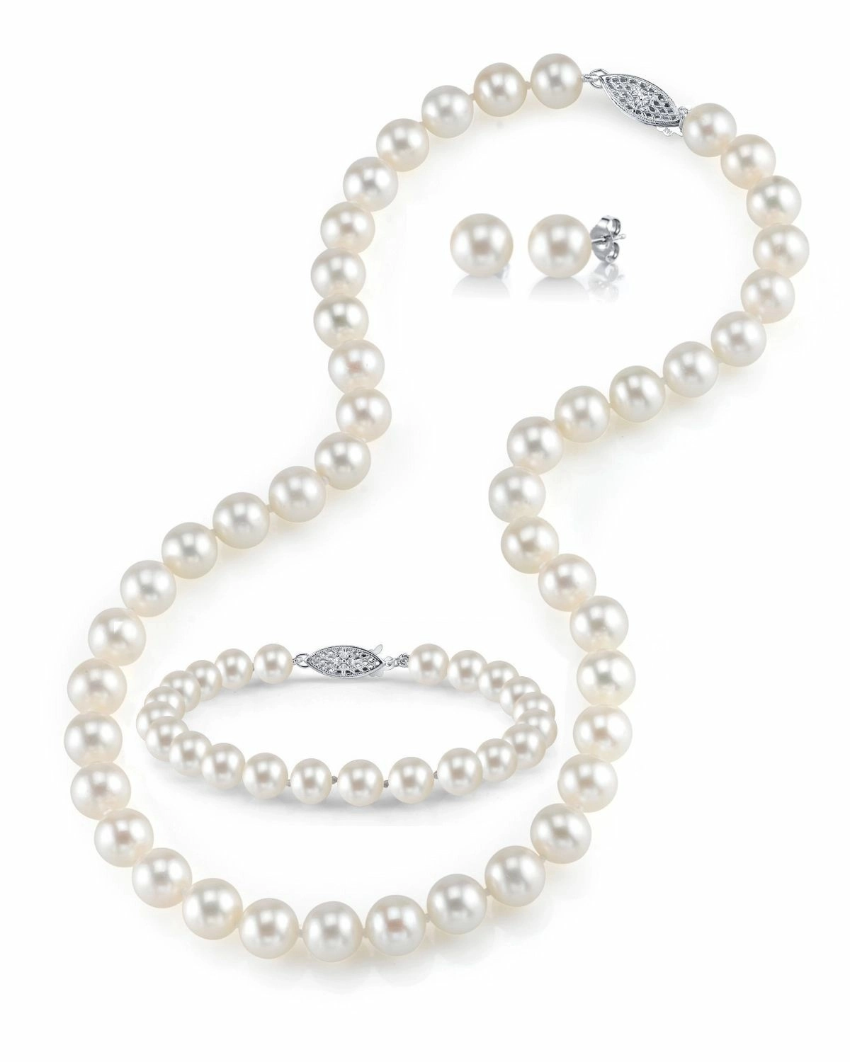 6.5-7.0mm White Freshwater Pearl Necklace, Bracelet & Earrings