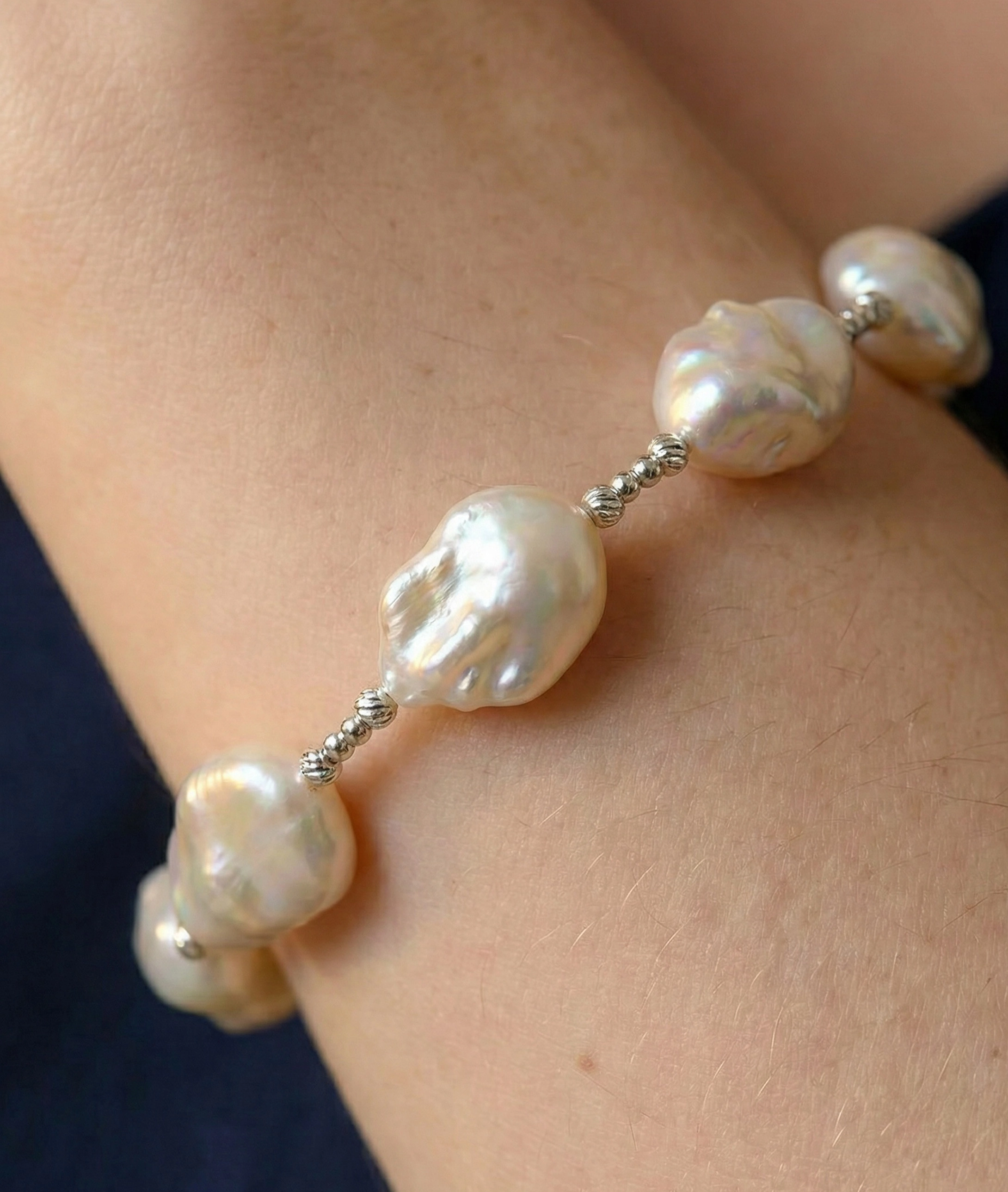 18K Gold White Baroque Freshwater Pearl Beaded Bangle Billie Bracelet