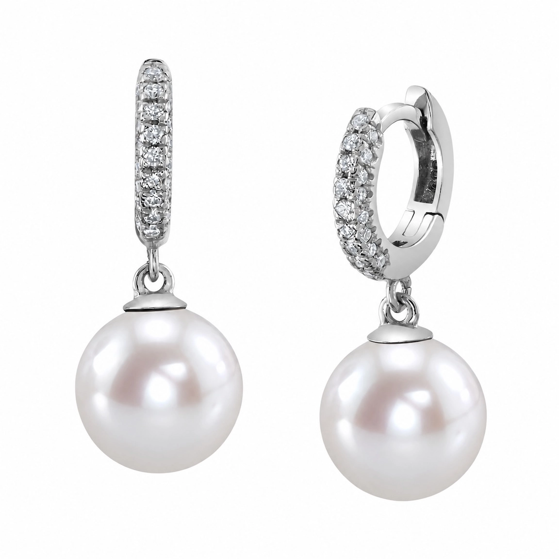 Freshwater Pearl & Diamond Huggie Eileen Earrings