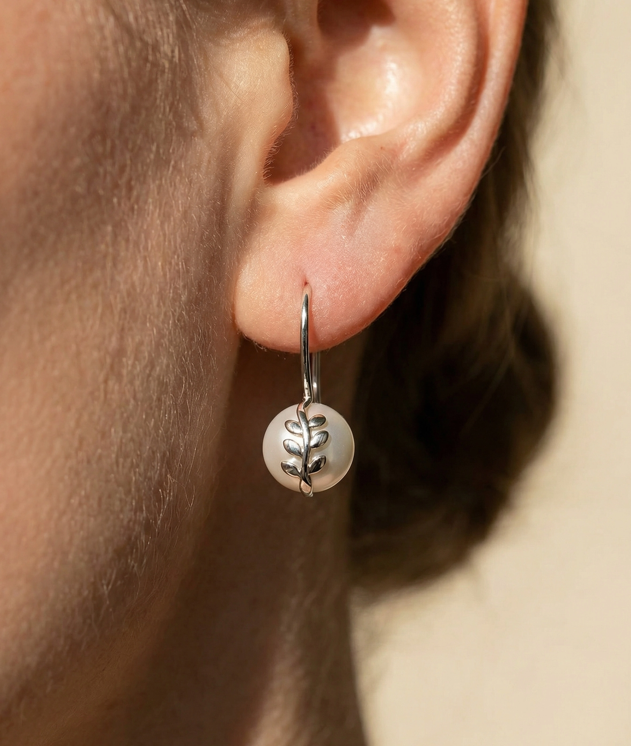 Freshwater Pearl Jayne Leaf Earrings