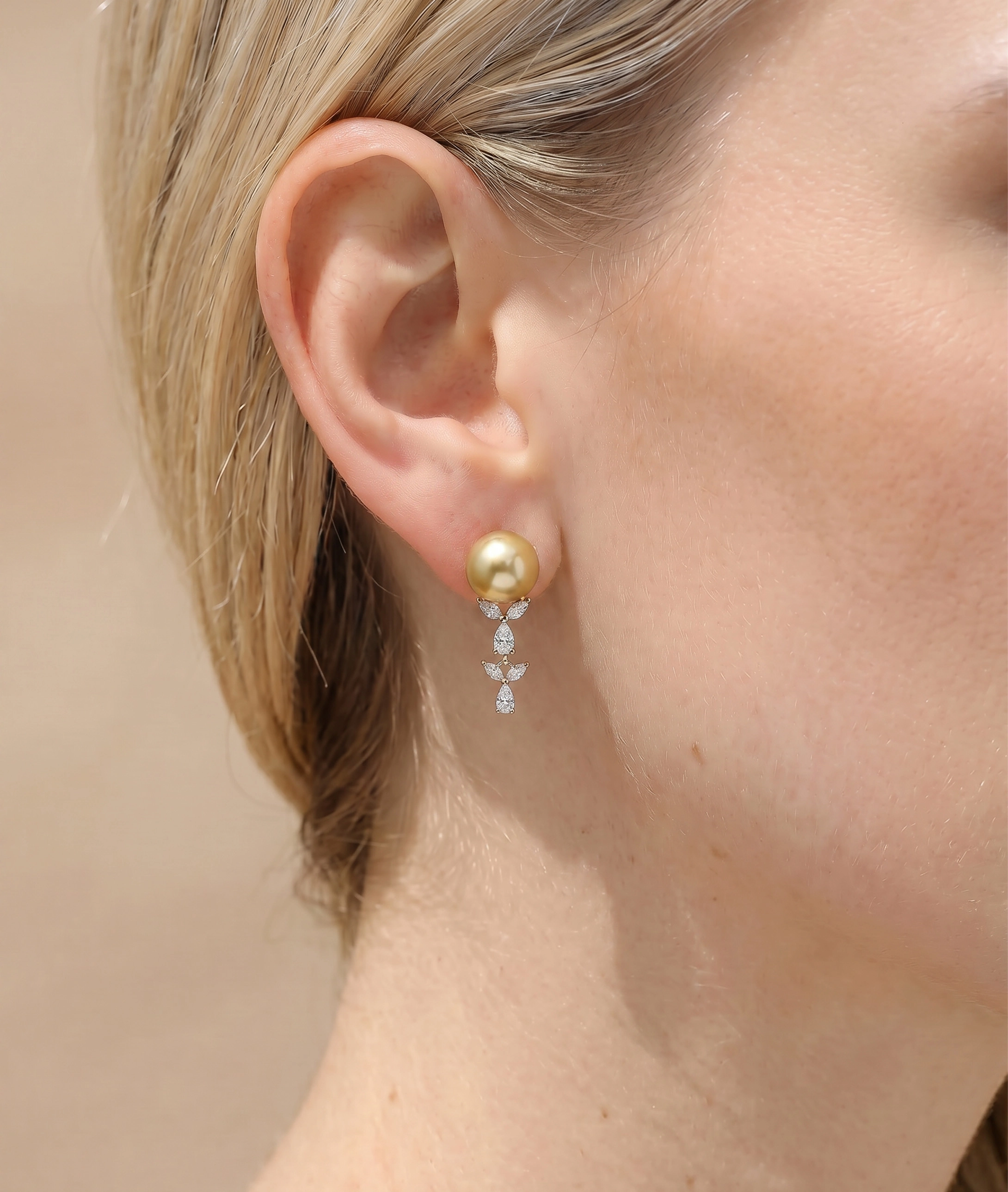 Golden South Sea Pearl & Diamond Kiara Earrings