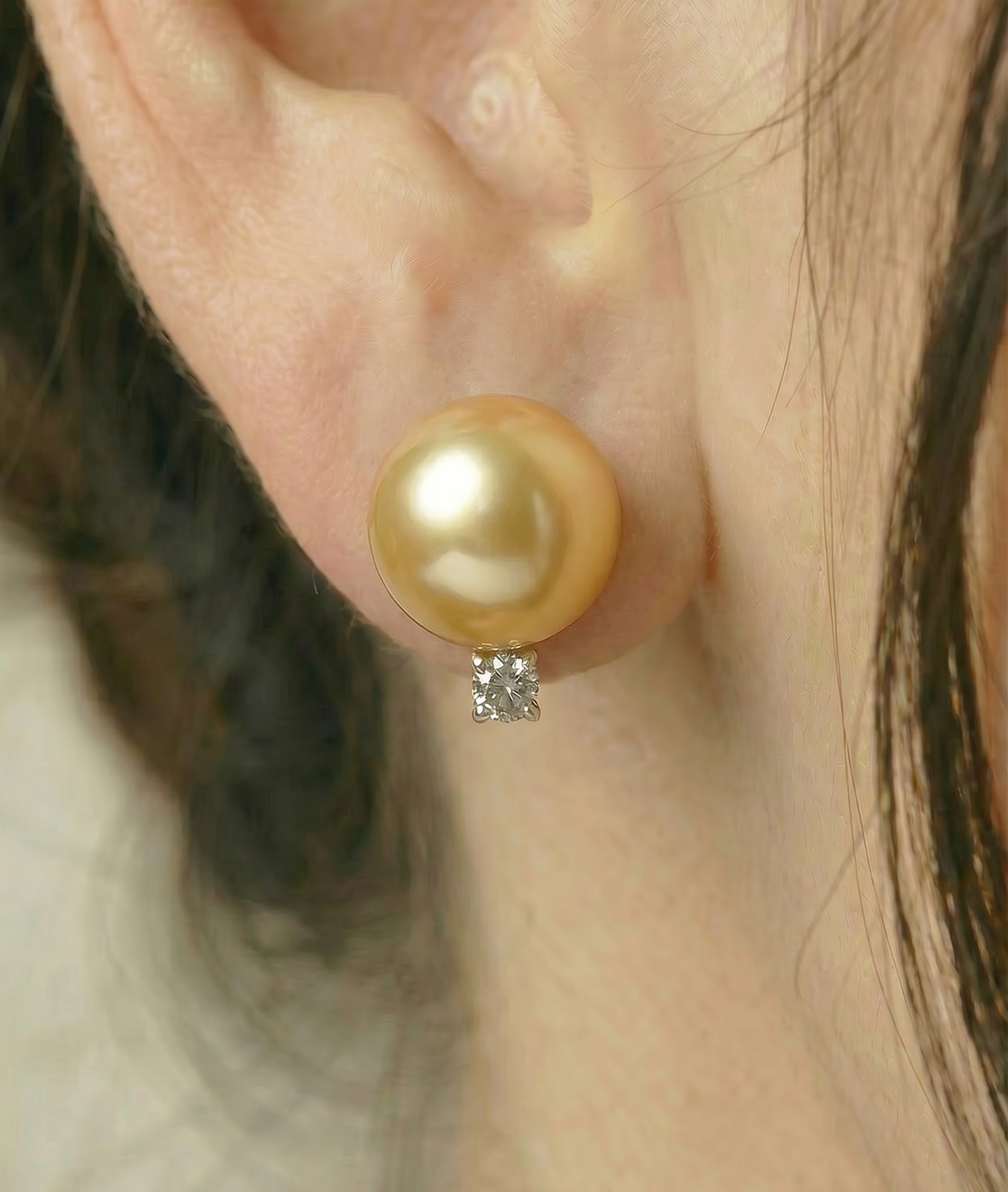 Golden South Sea Pearl & Diamond Sasha Earrings - Secondary Image