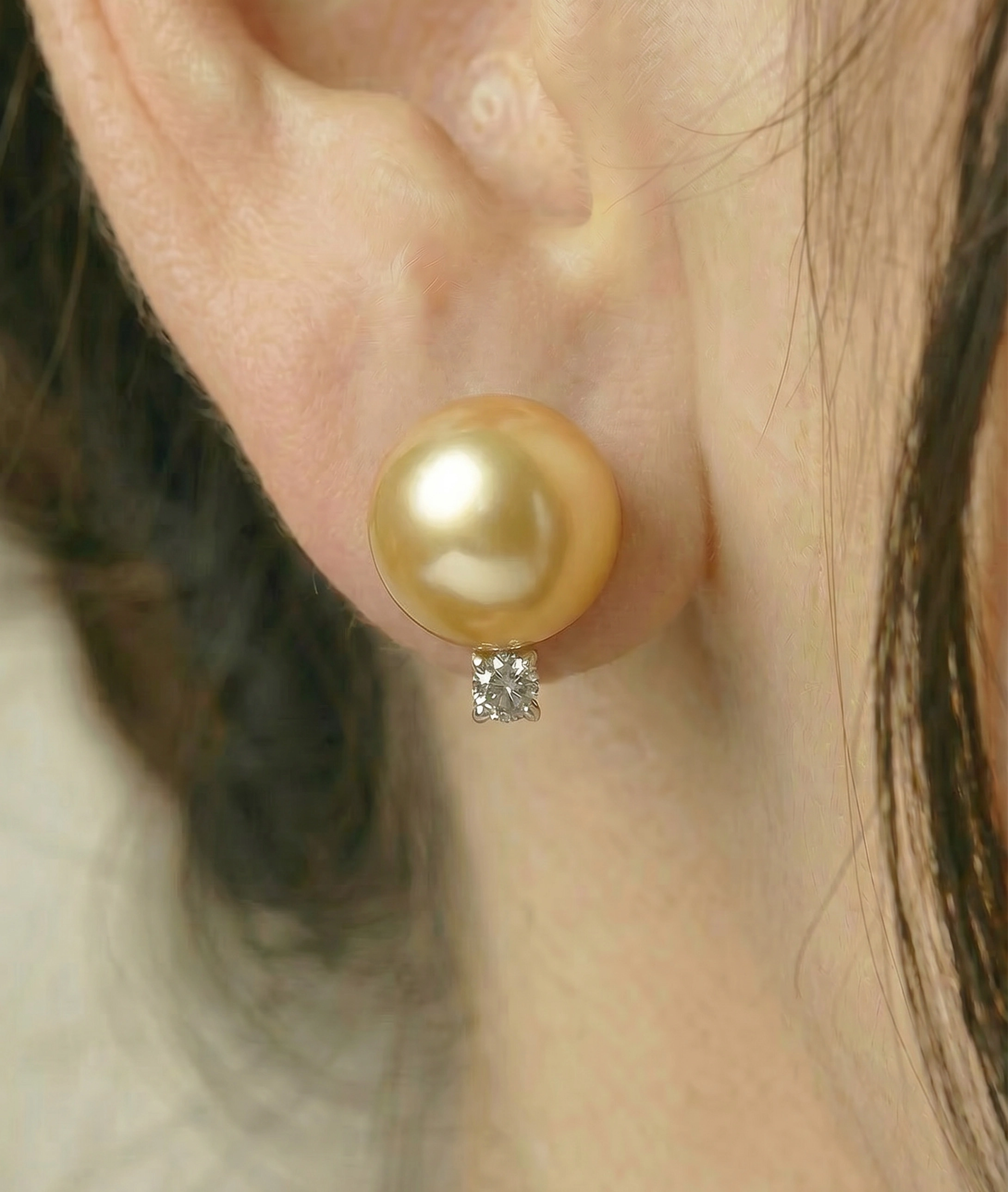 Golden South Sea Pearl & Diamond Sasha Earrings