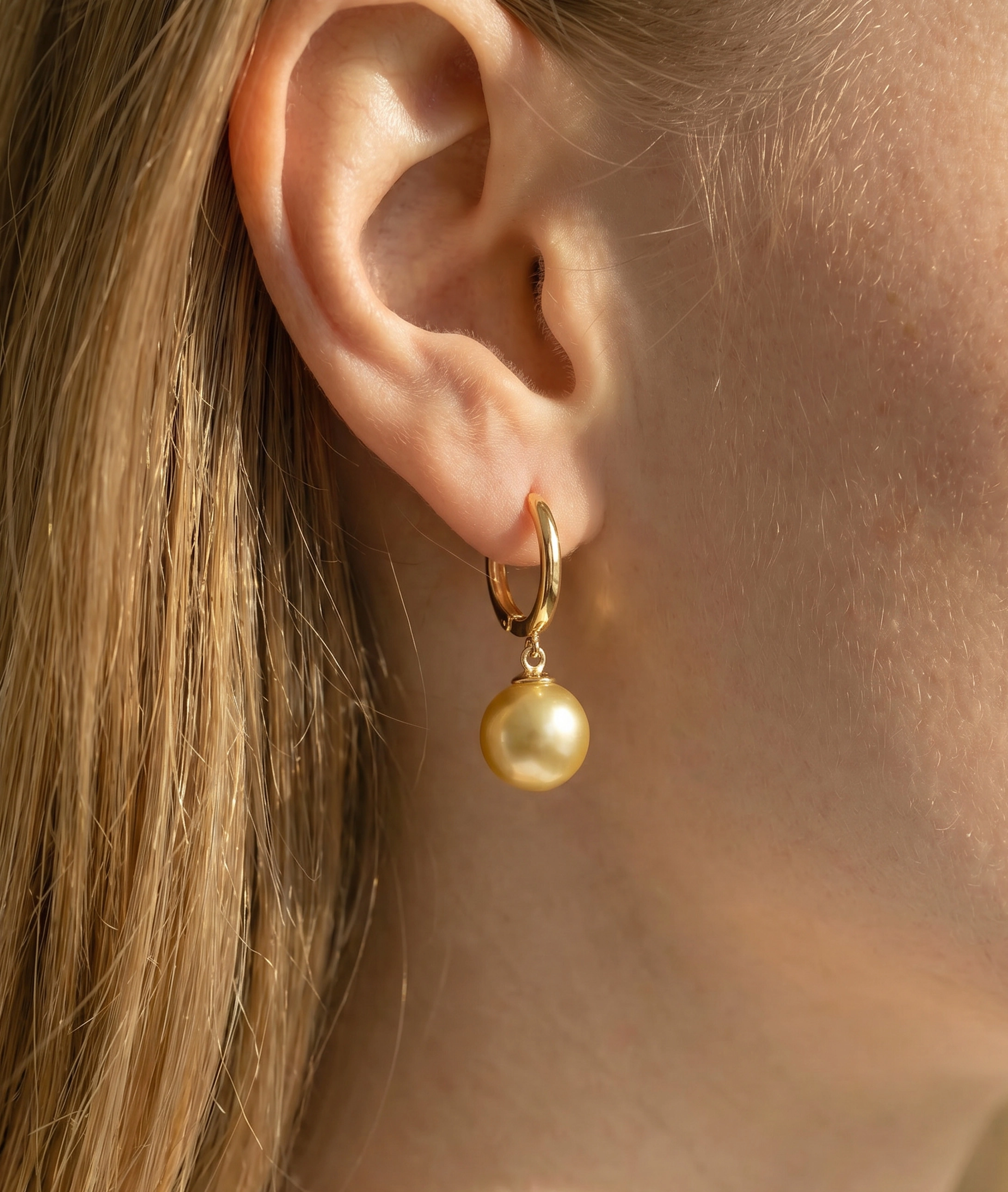 Golden South Sea Pearl Huggie Tania Earrings