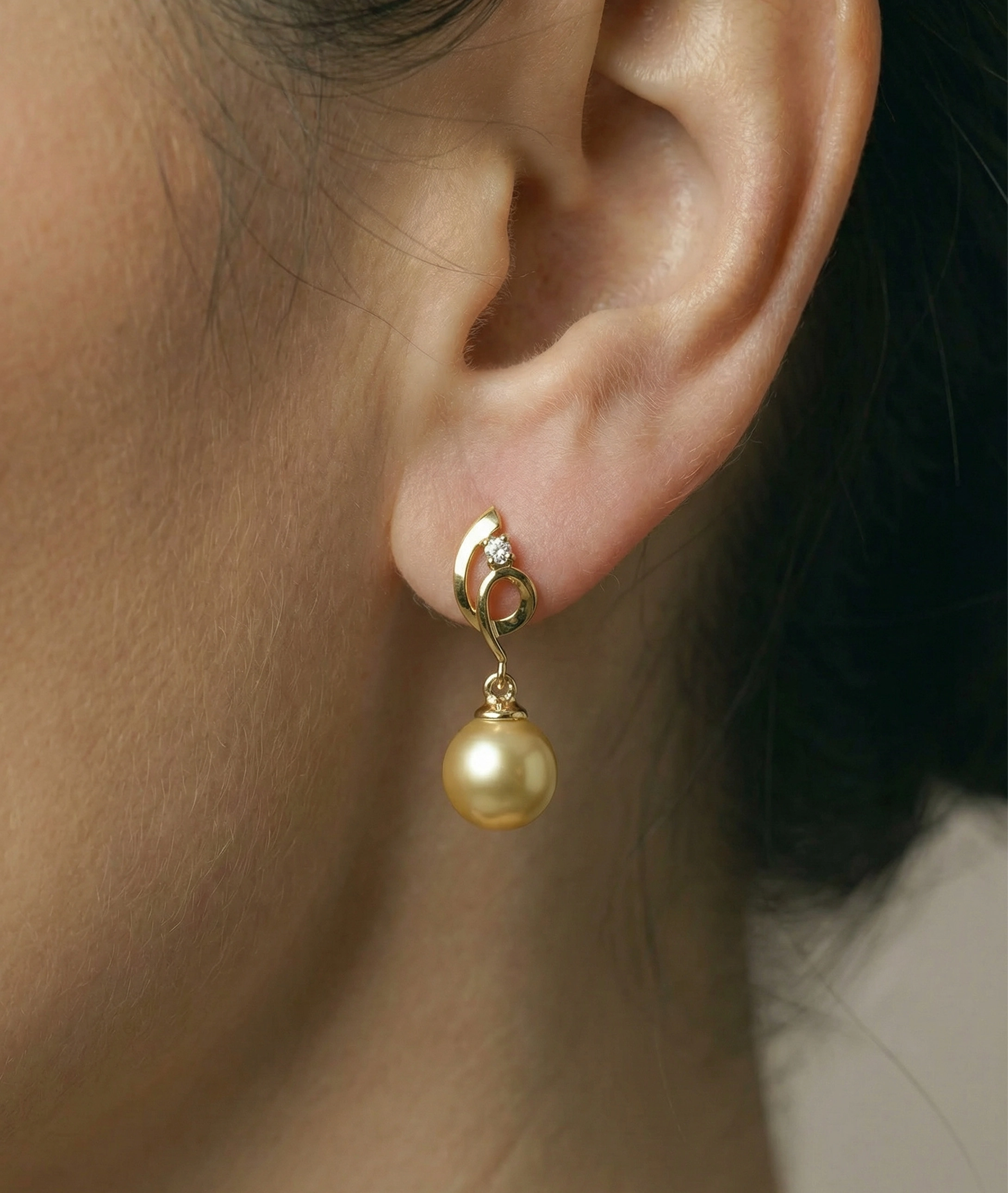 14K Gold Golden Pearl & Diamond Symphony Earrings