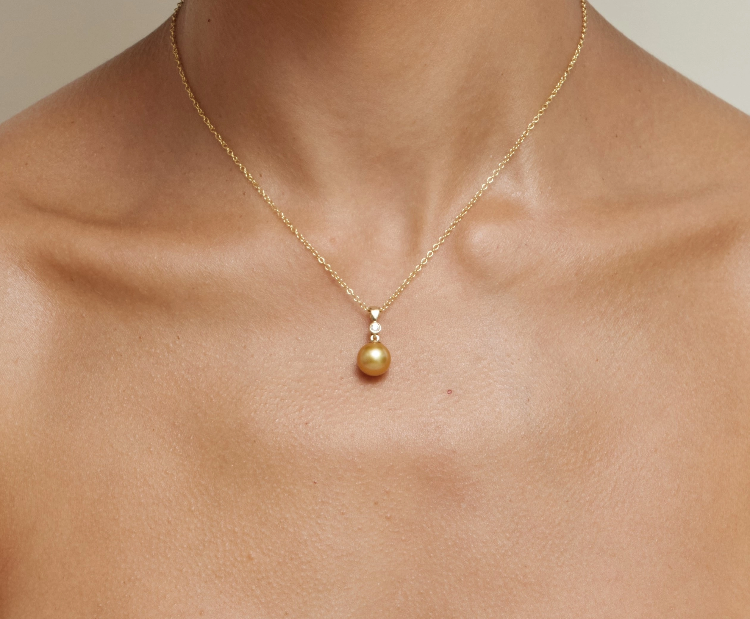 Golden Pearl &amp; Diamond Michelle Pendant