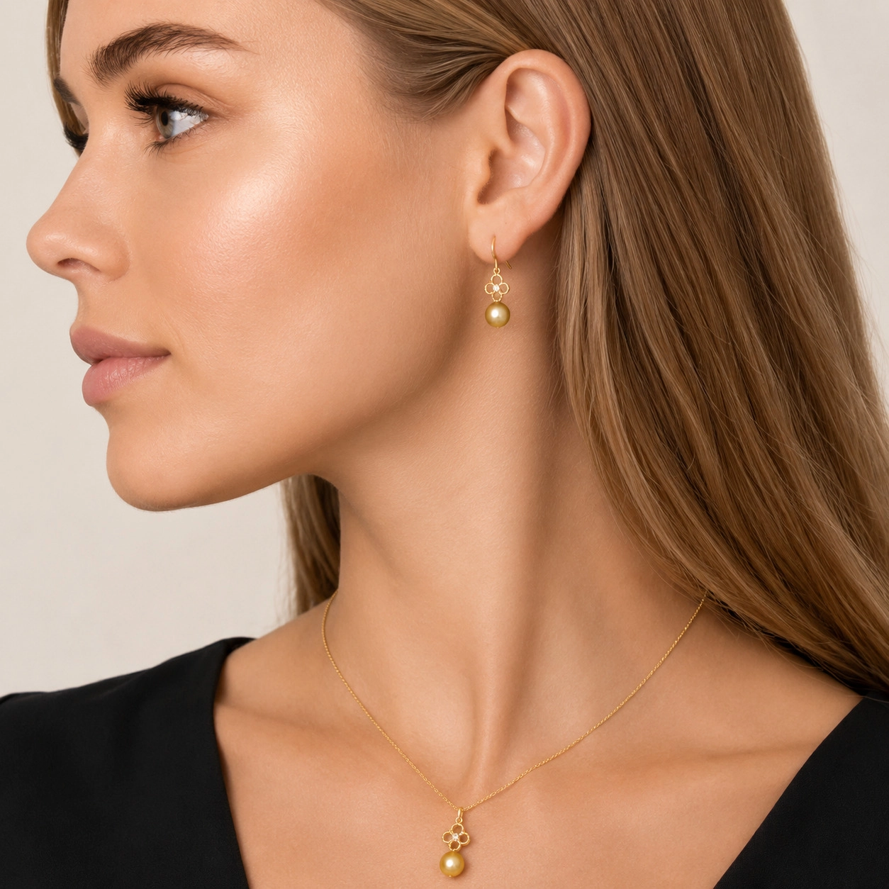 Golden South Sea Pearl & Diamond Lacy Pendant