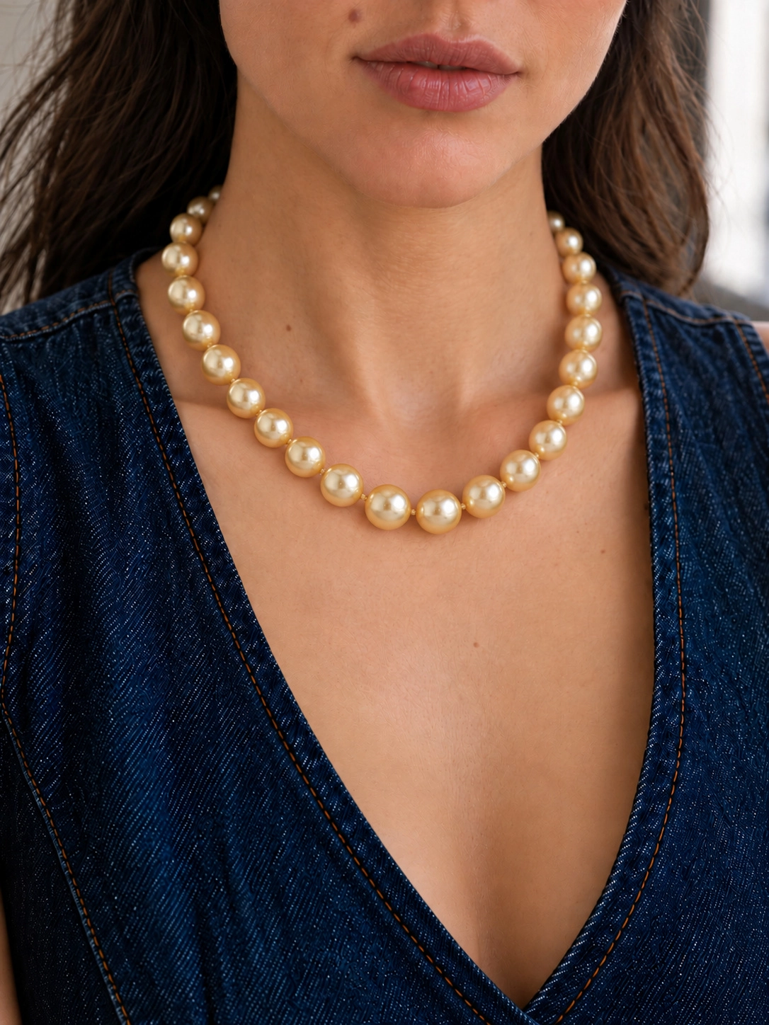 11-13mm Drop - Shape Golden South Sea Pearl Necklace - AAA Quality