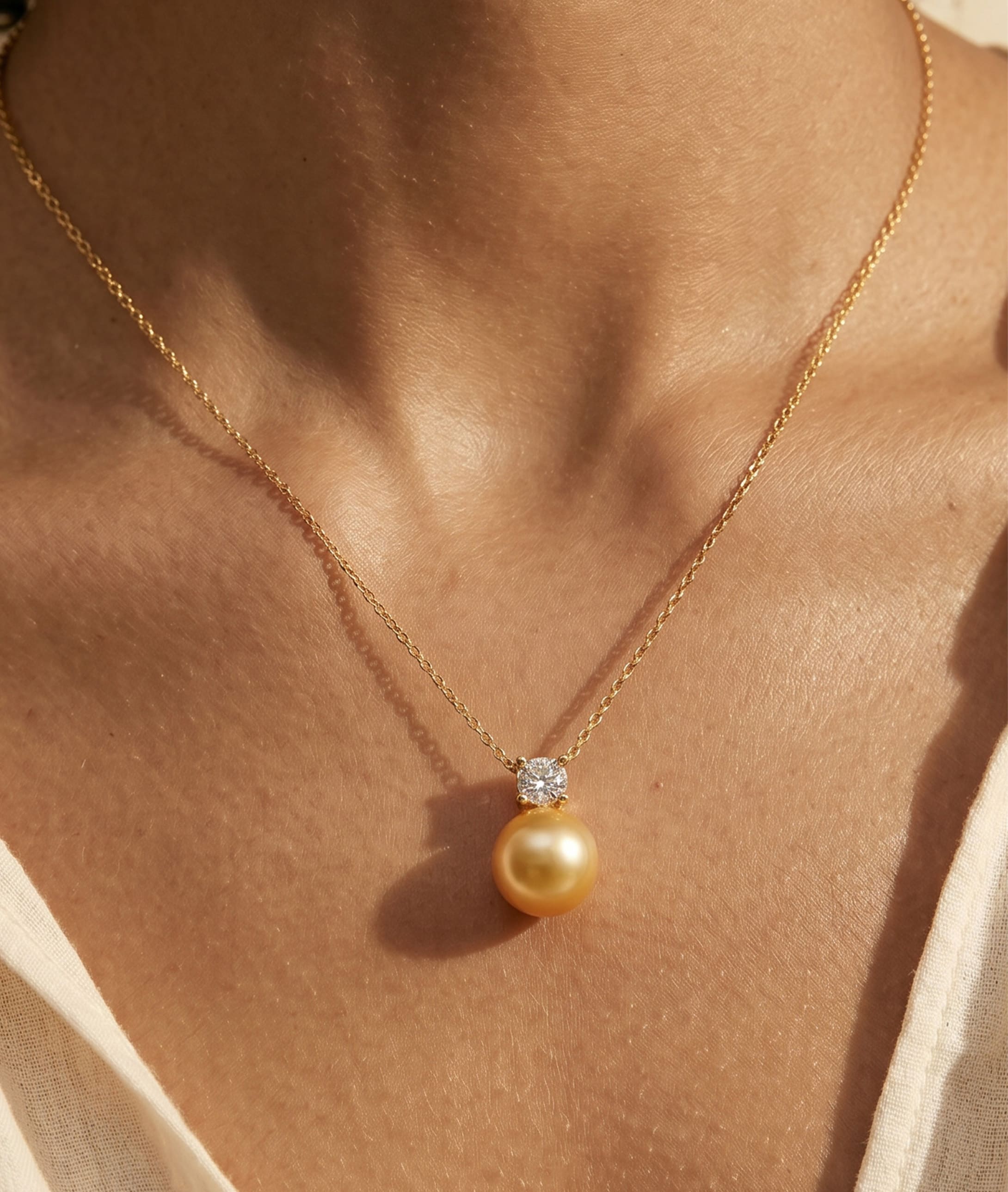 Golden South Sea Pearl & Diamond Ellie Pendant - Secondary Image
