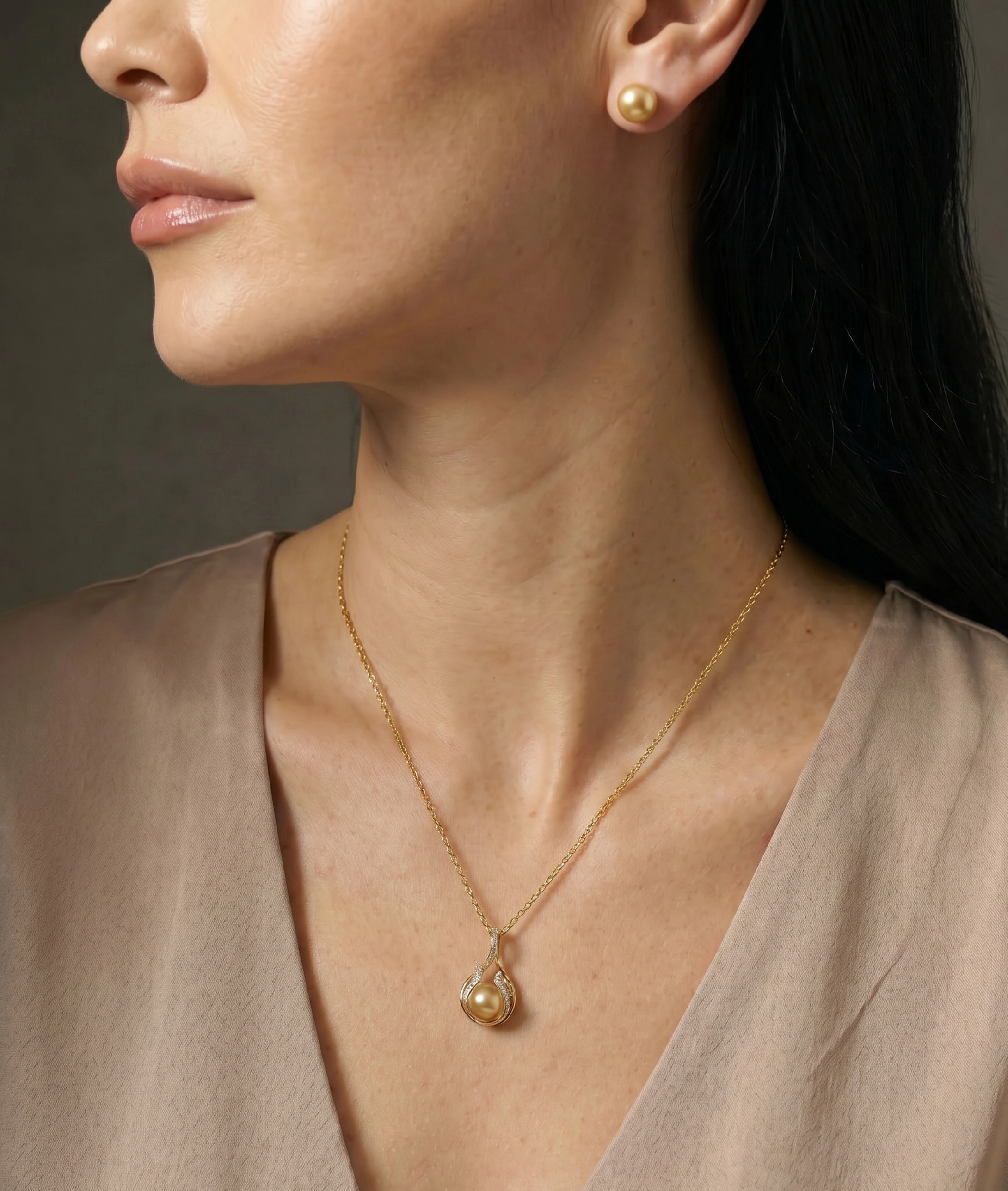 Golden South Sea Pearl & Diamond Layla Pendant