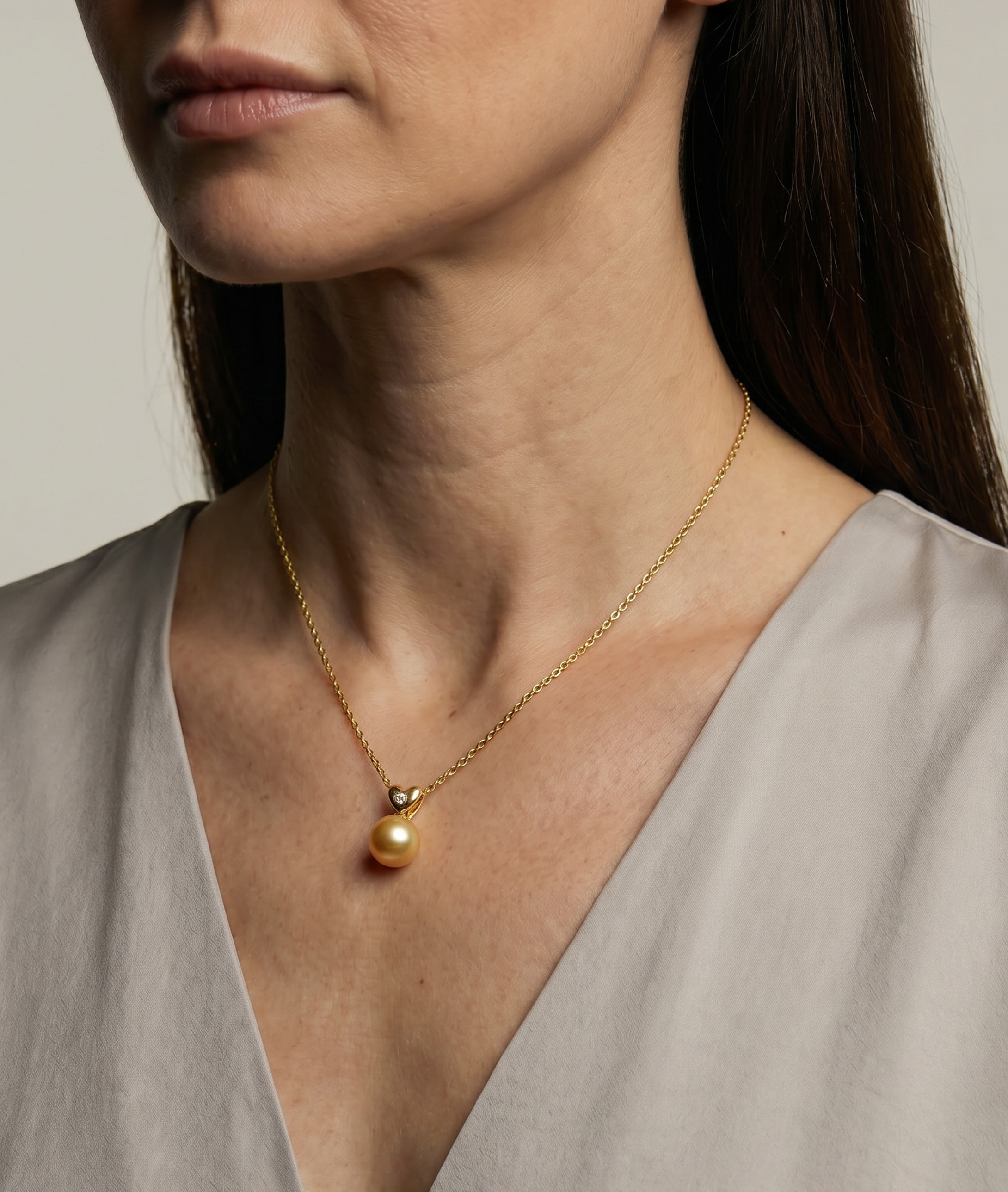 Golden Pearl & Diamond Lev Pendant - Model Image