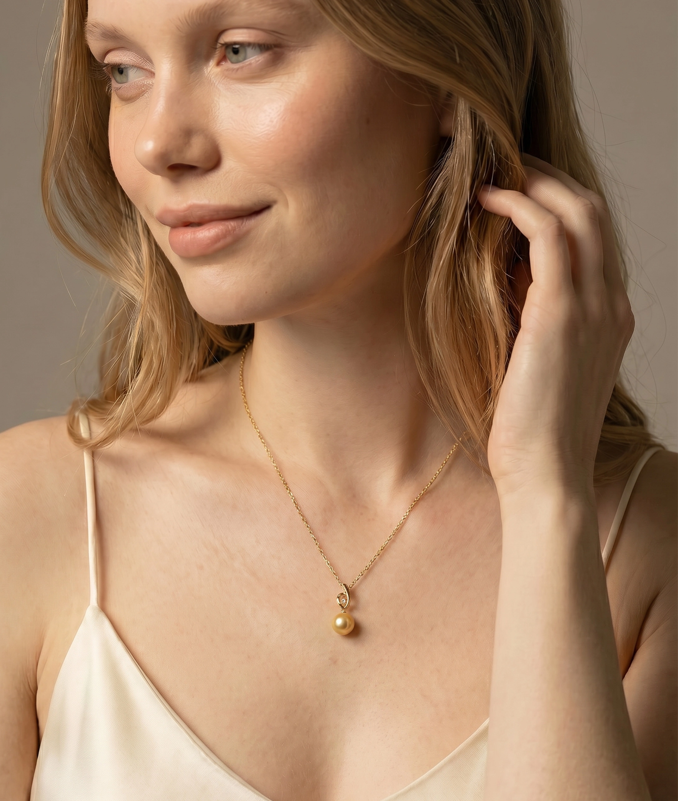 Golden Pearl & Diamond Lois Pendant