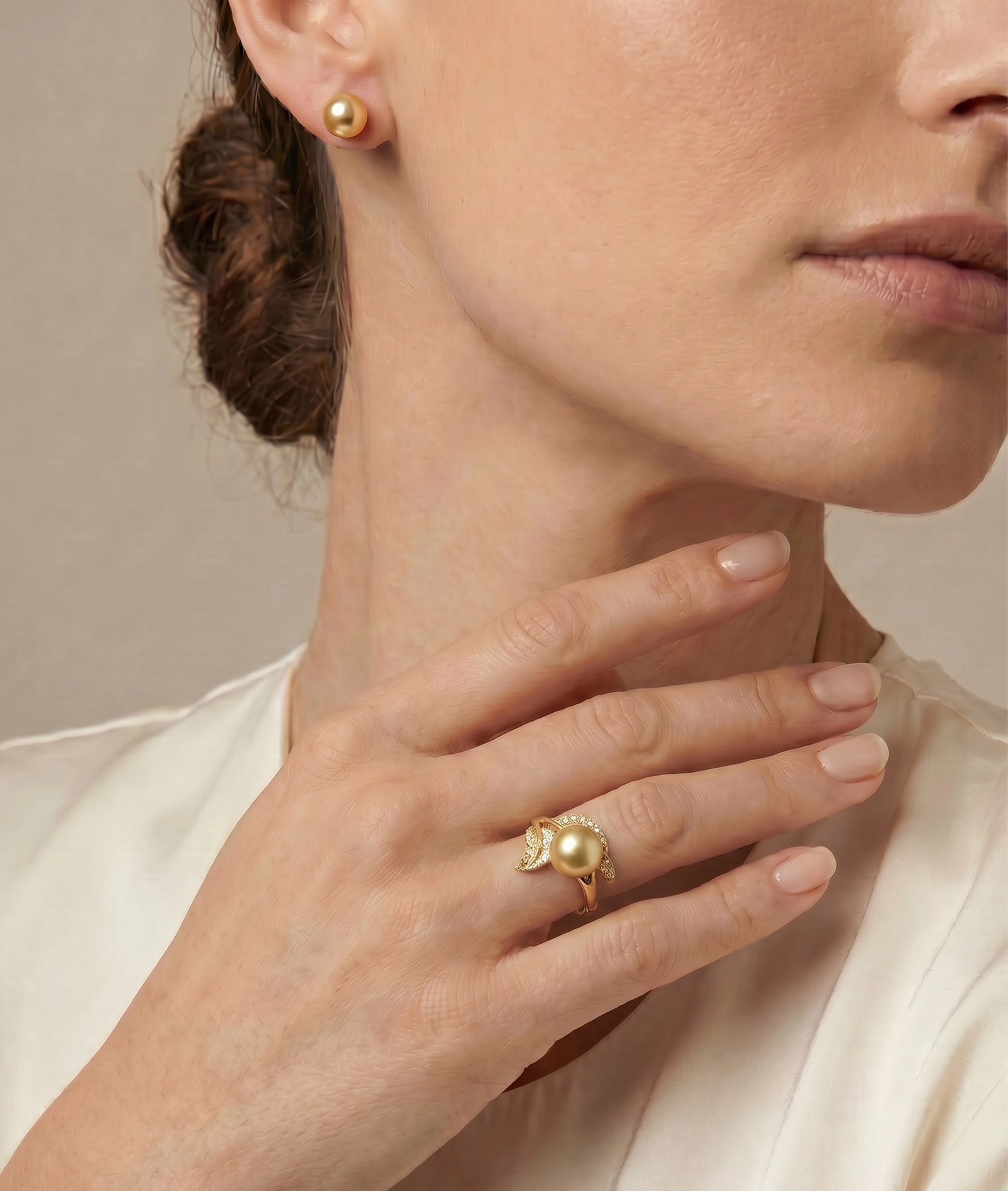 Golden South Sea Pearl & Diamond Eva Ring