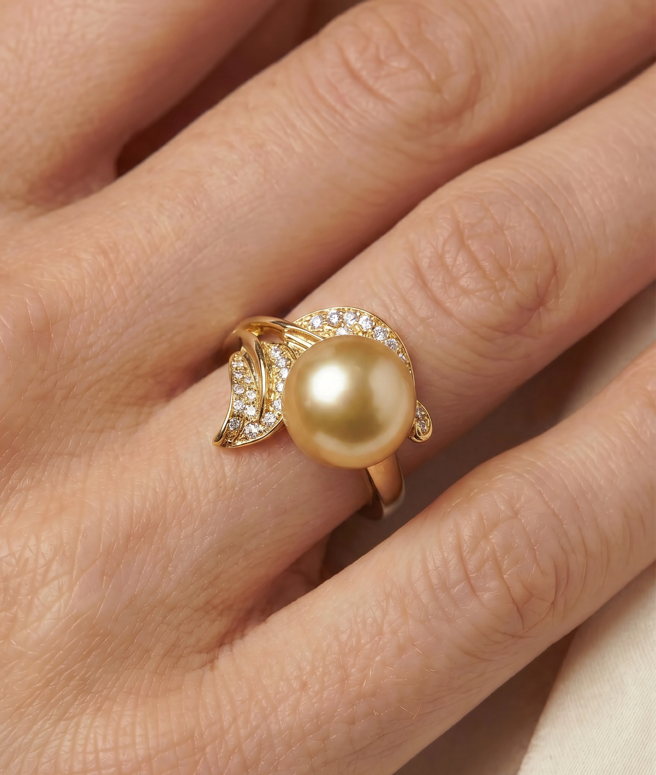Golden South Sea Pearl & Diamond Eva Ring