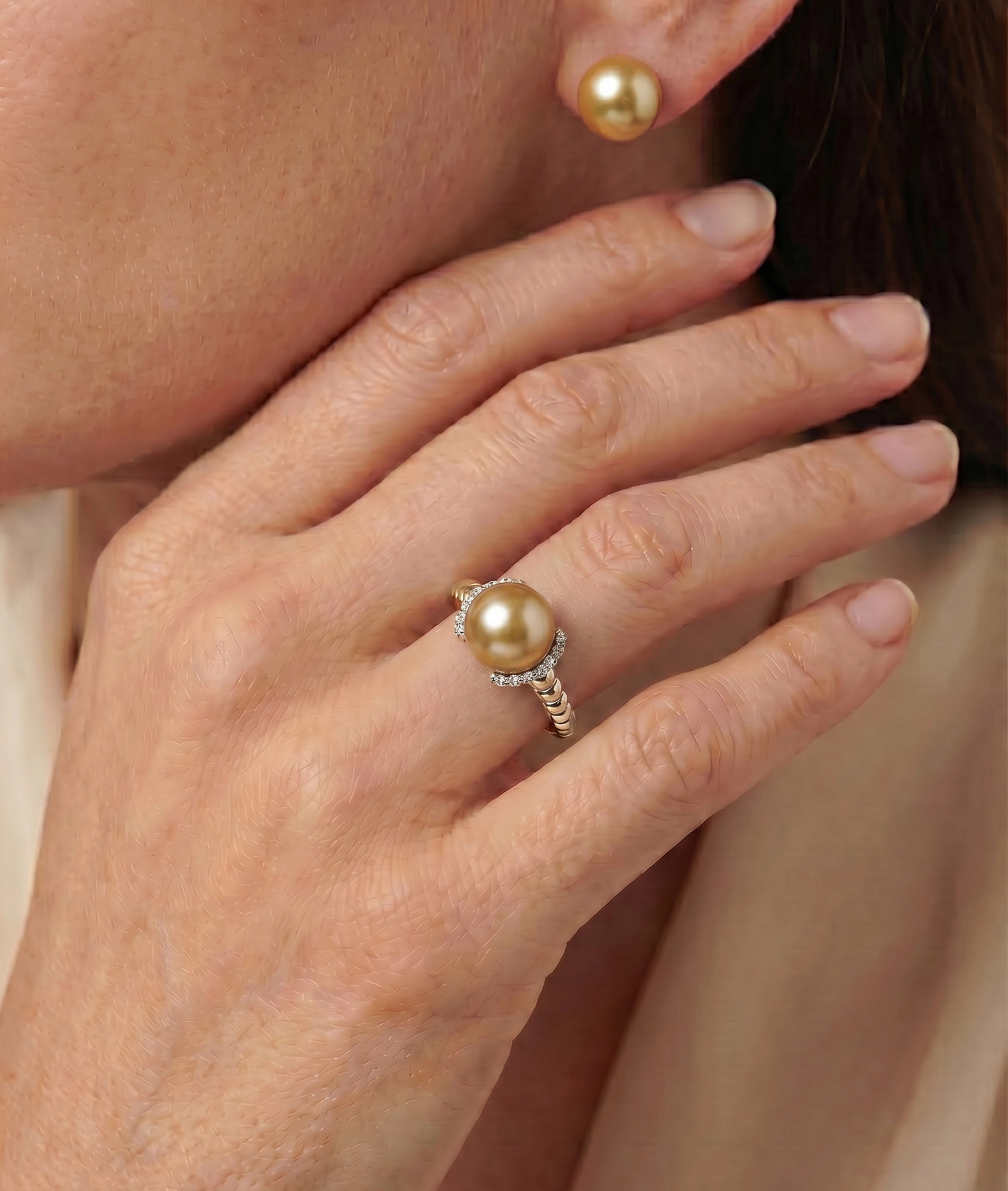 Golden South Sea Pearl & Diamond Jackie Ring