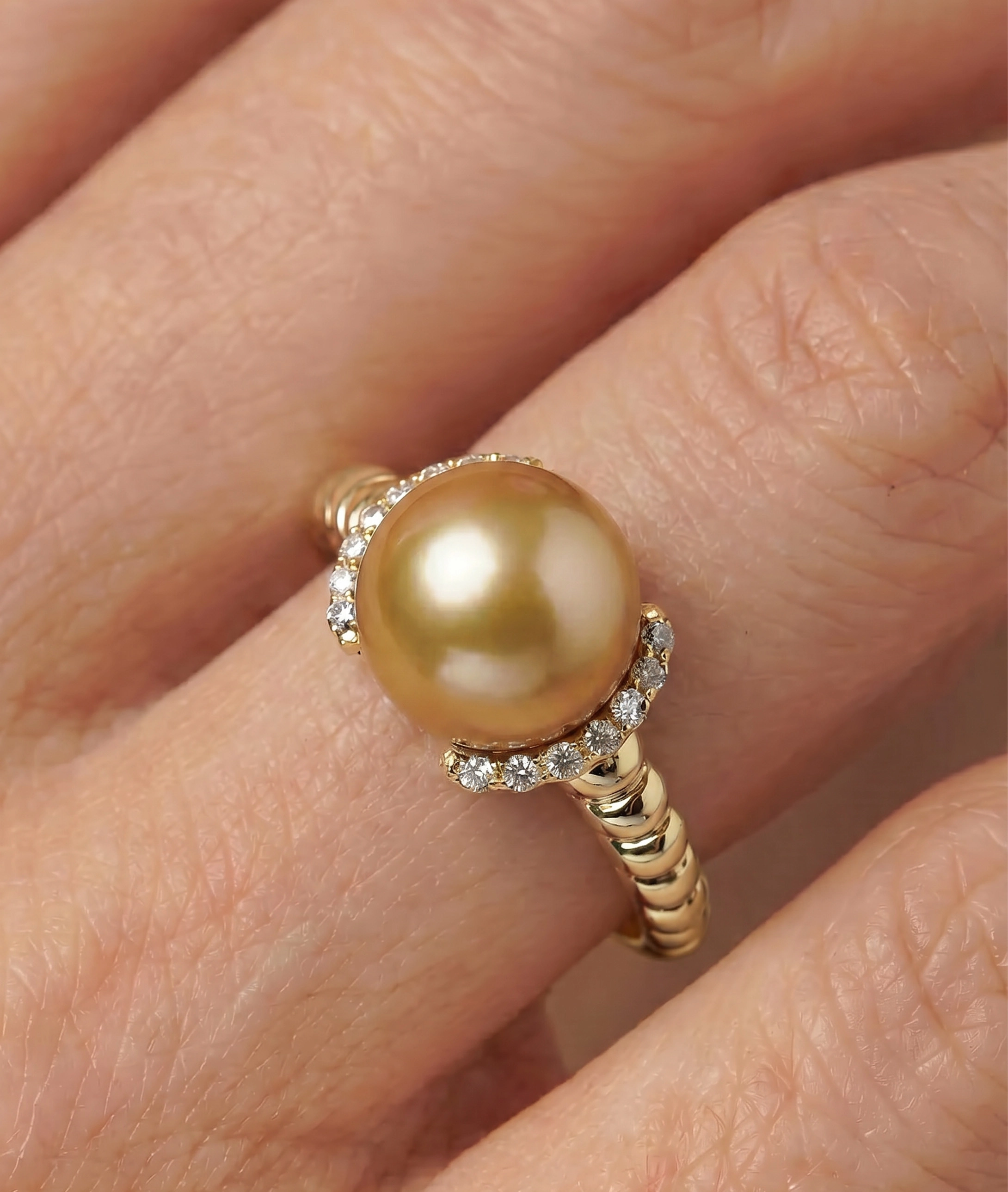 Golden South Sea Pearl & Diamond Jackie Ring