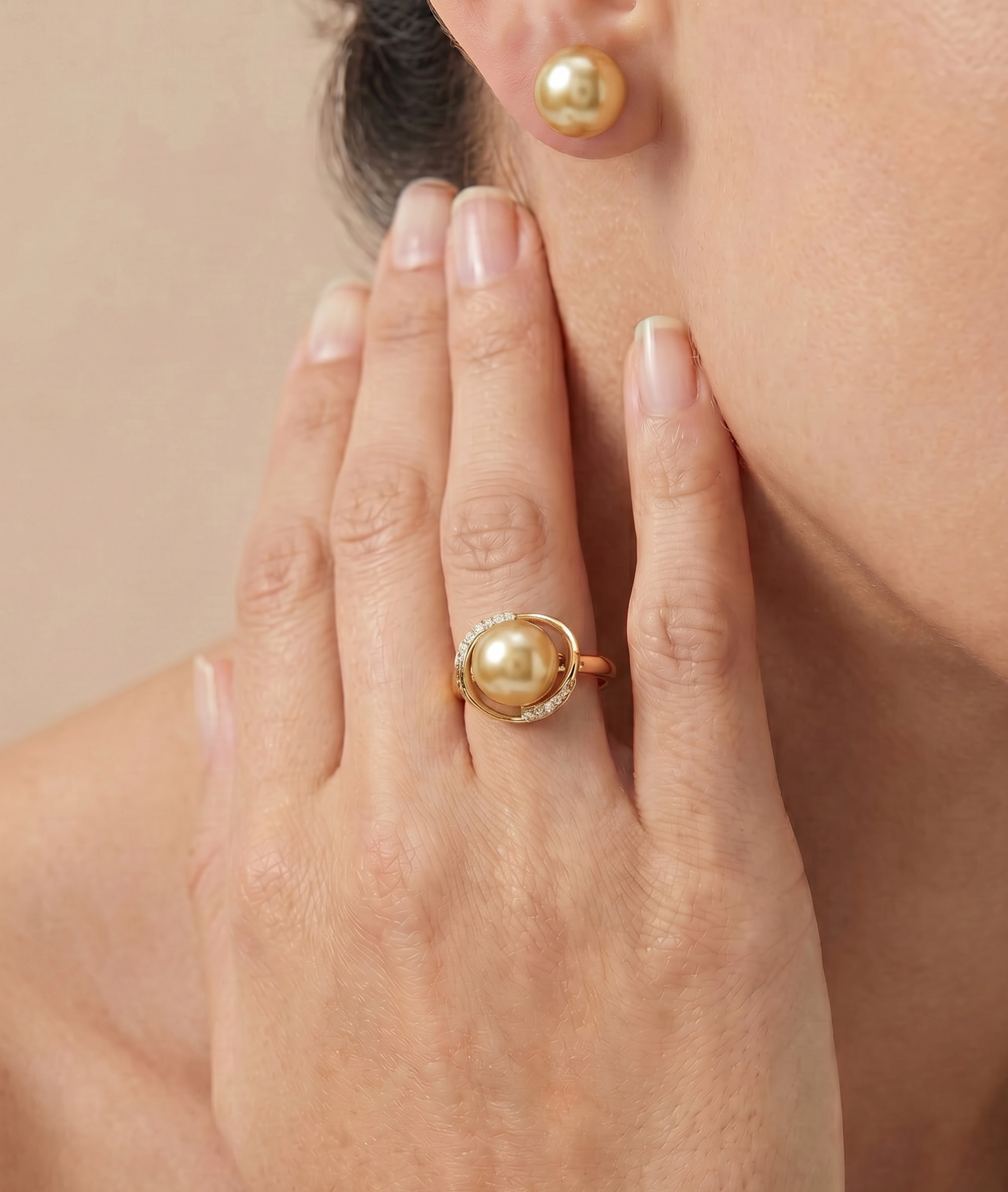 Golden Pearl & Diamond Ruby Ring
