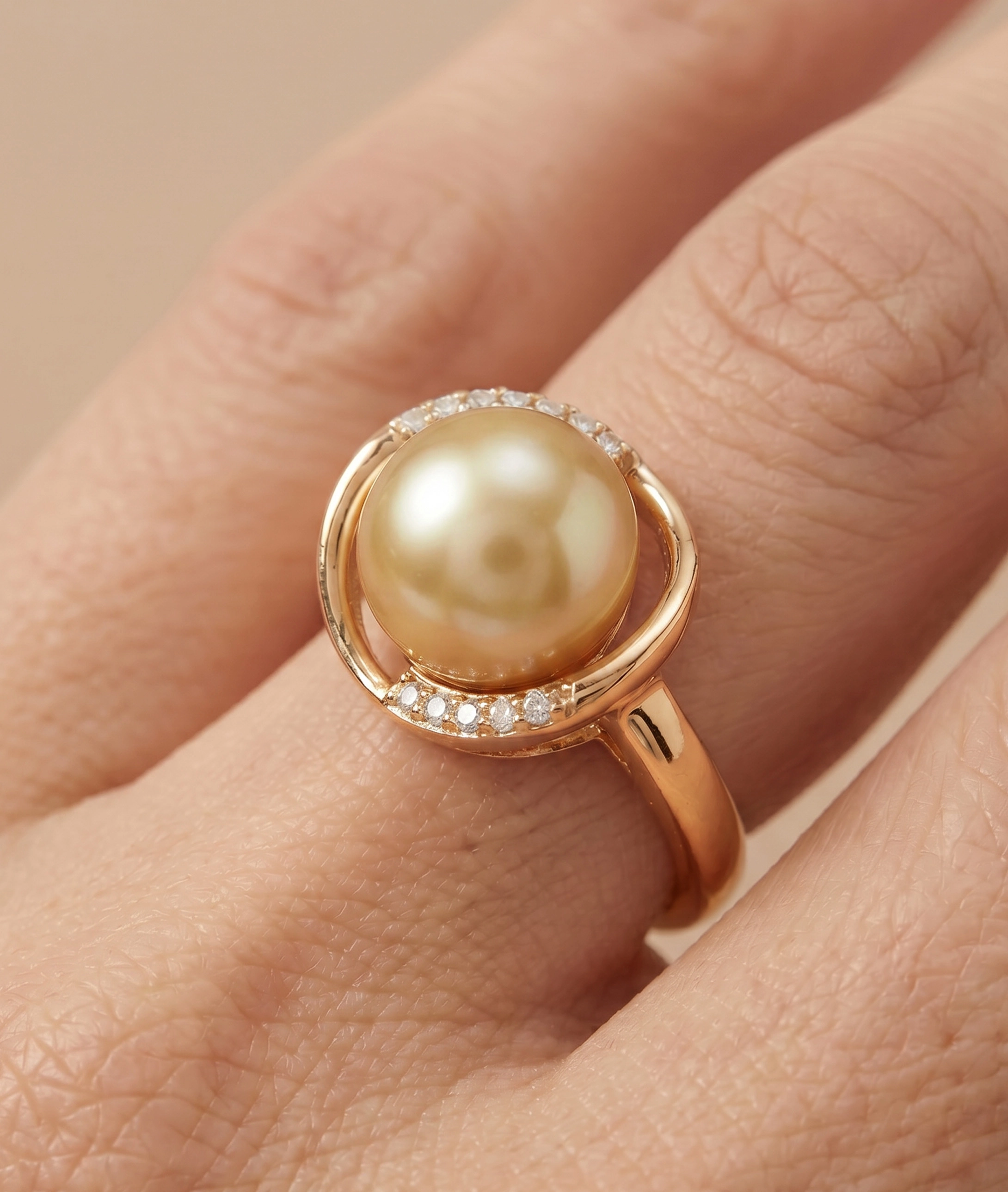 Golden Pearl & Diamond Ruby Ring