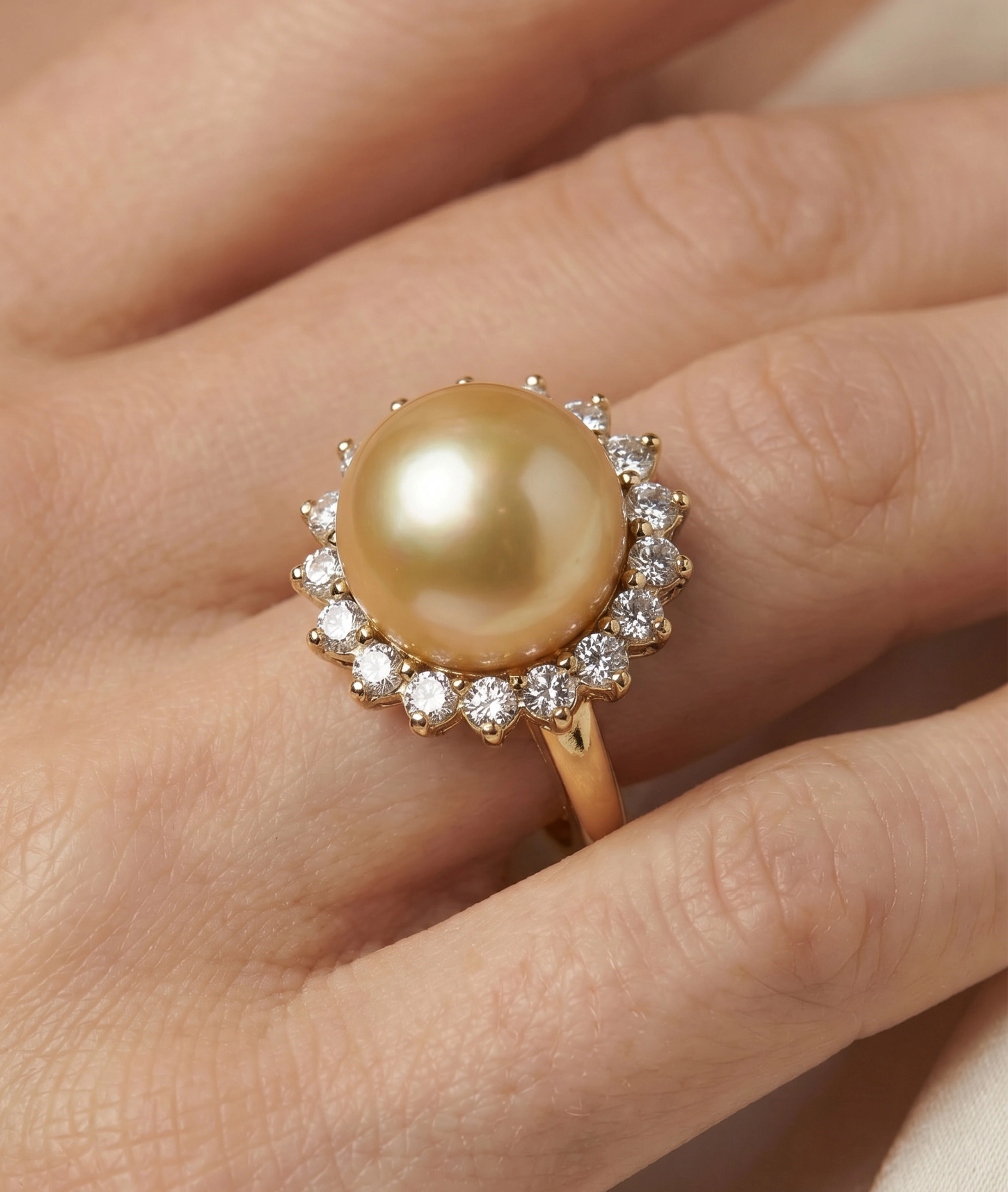 Golden Pearl & Diamond Sage Ring