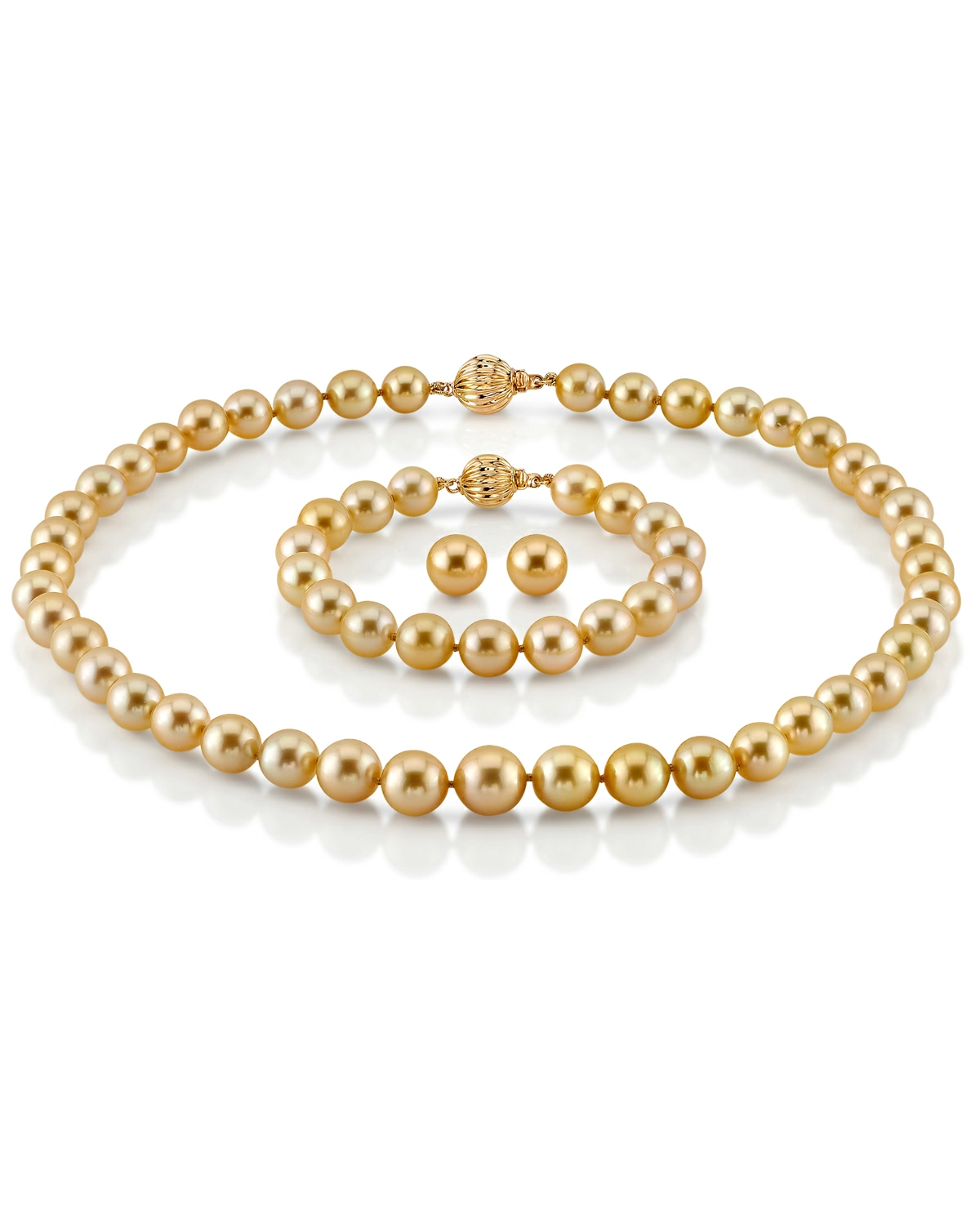 8-10mm Golden Round South Sea Pearl Set- AAAA Quality