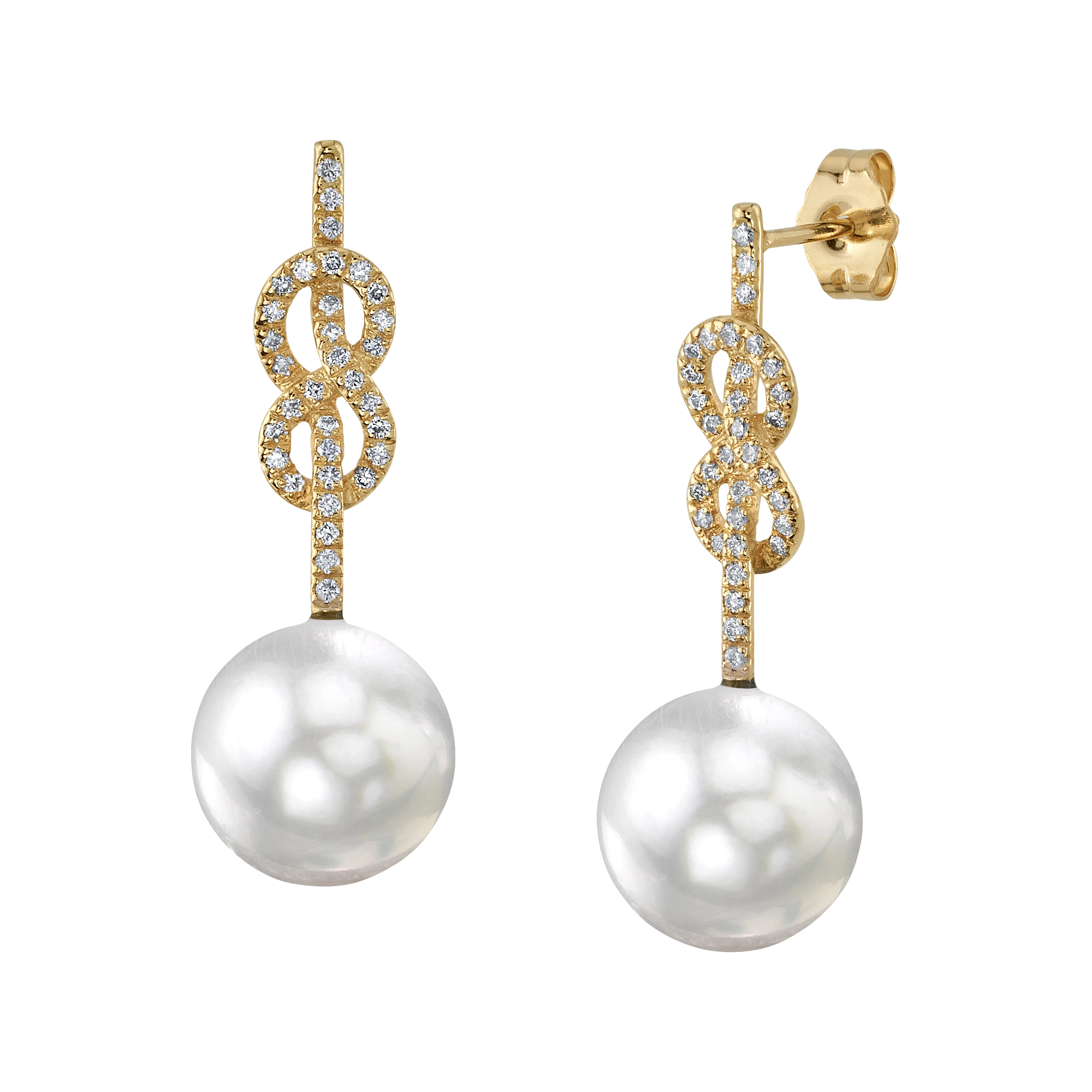 White South Sea Pearl & Diamond Levana Infinity Earrings