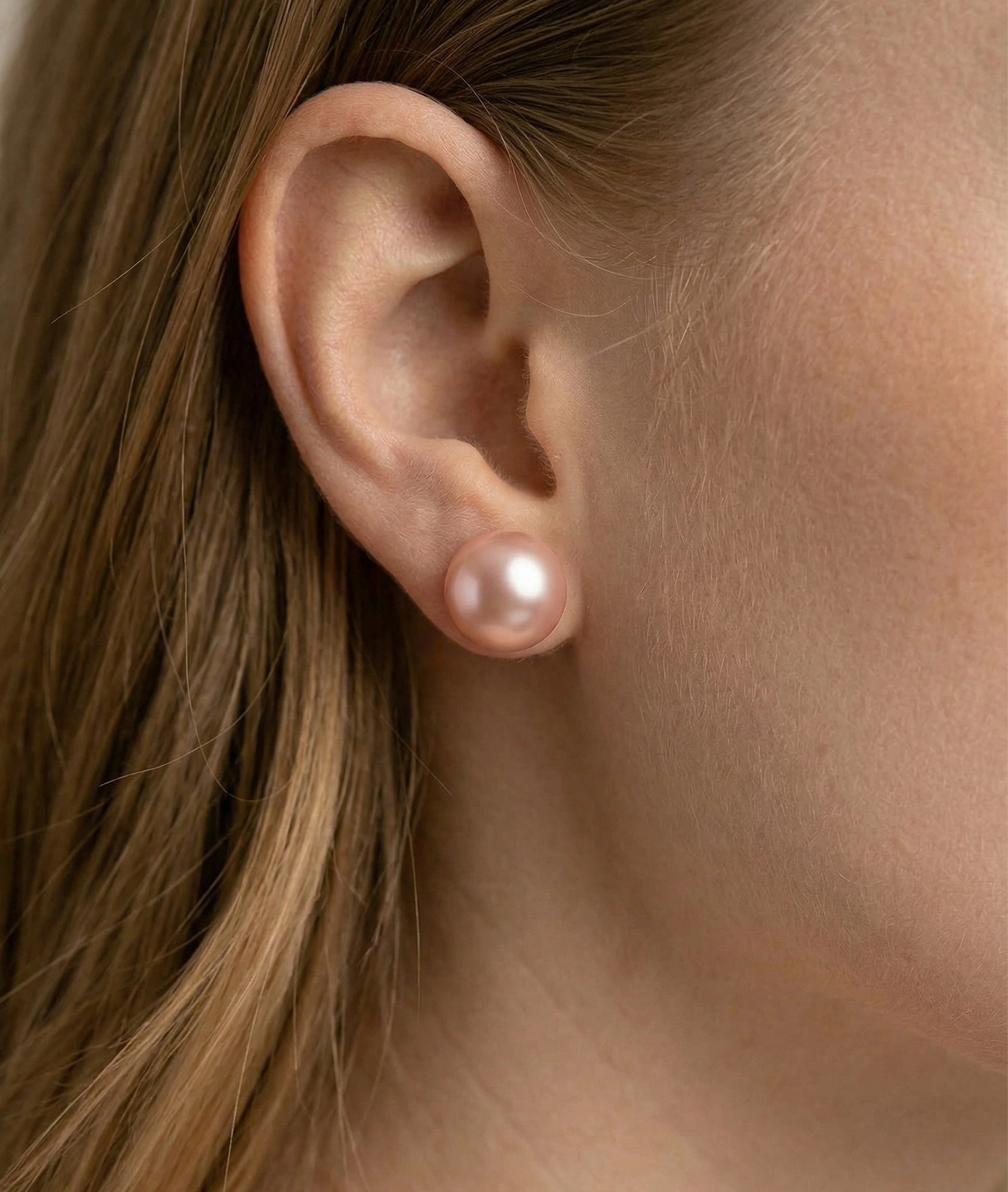 11mm Pink Freshwater Round Pearl Stud Earrings