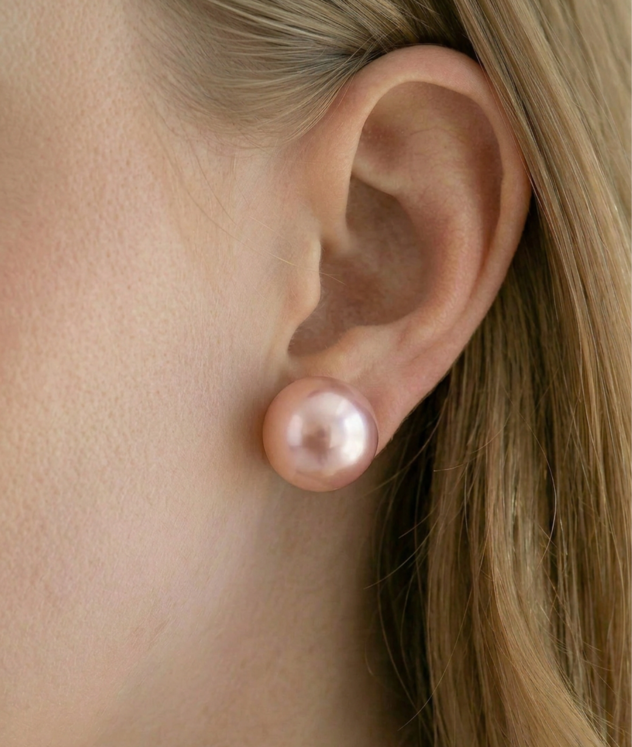 13mm Pink Freshwater Round Pearl Stud Earrings