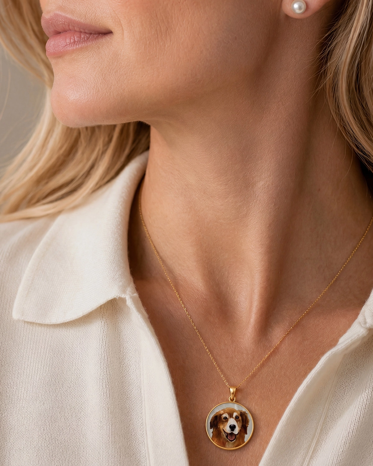 14K Gold Custom Mother of Pearl Round Pendant