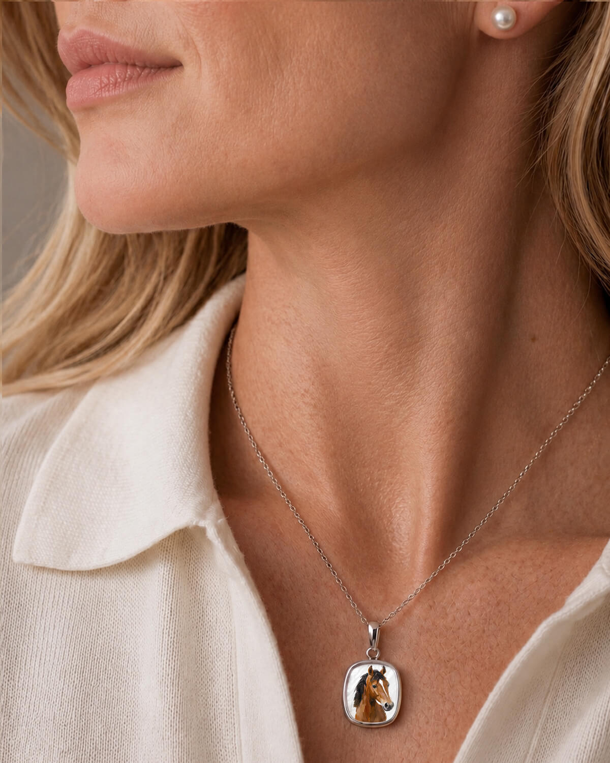 14K Gold Custom Mother of Pearl Oval Pendant - Secondary Image