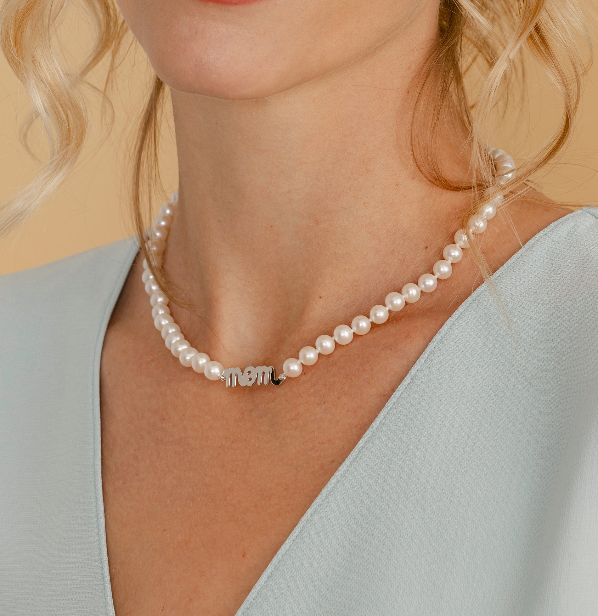 6.0-6.5mm White Freshwater Cultured Pearl Mom Necklace