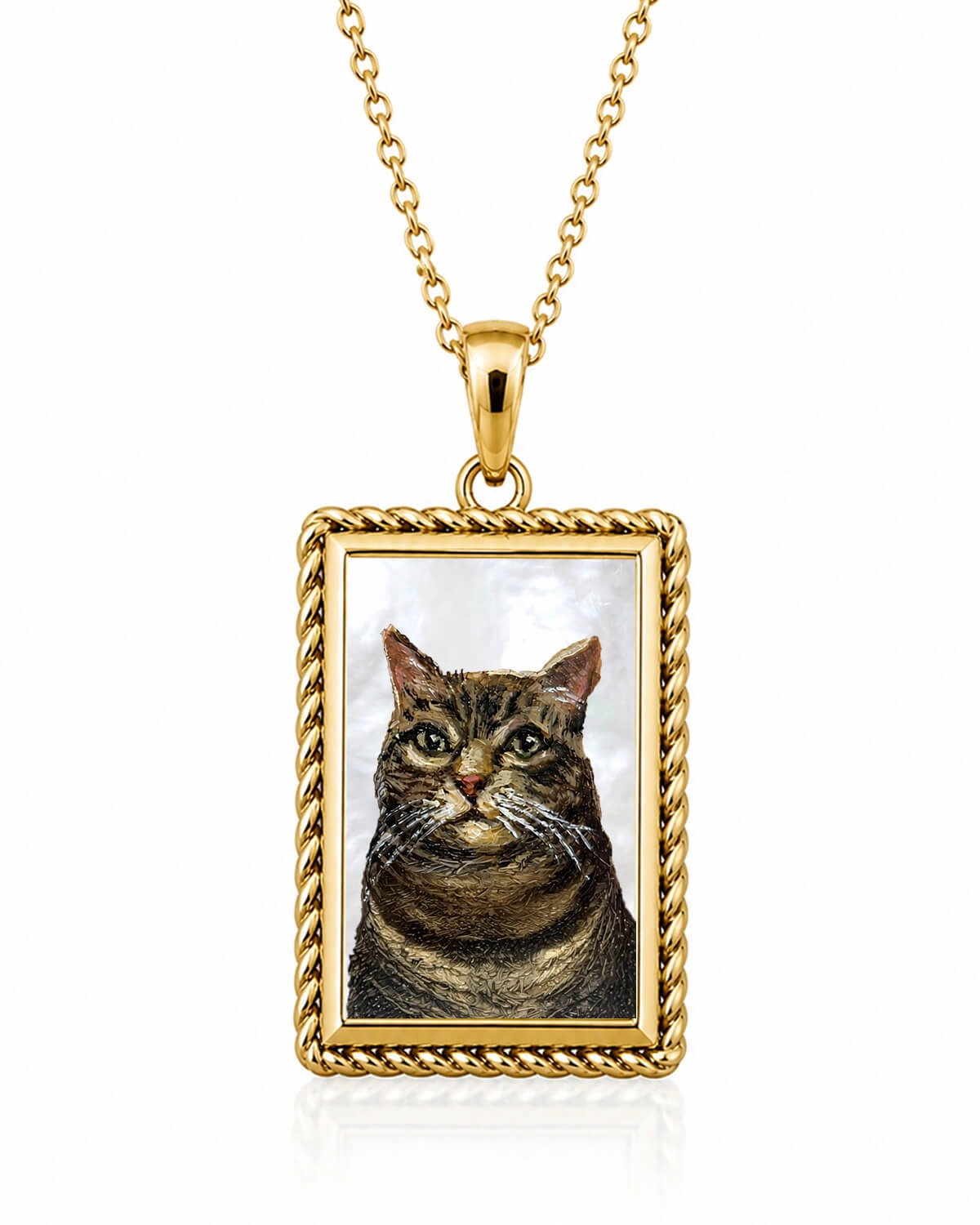14K Gold Custom Mother of Pearl Rectangle Pendant