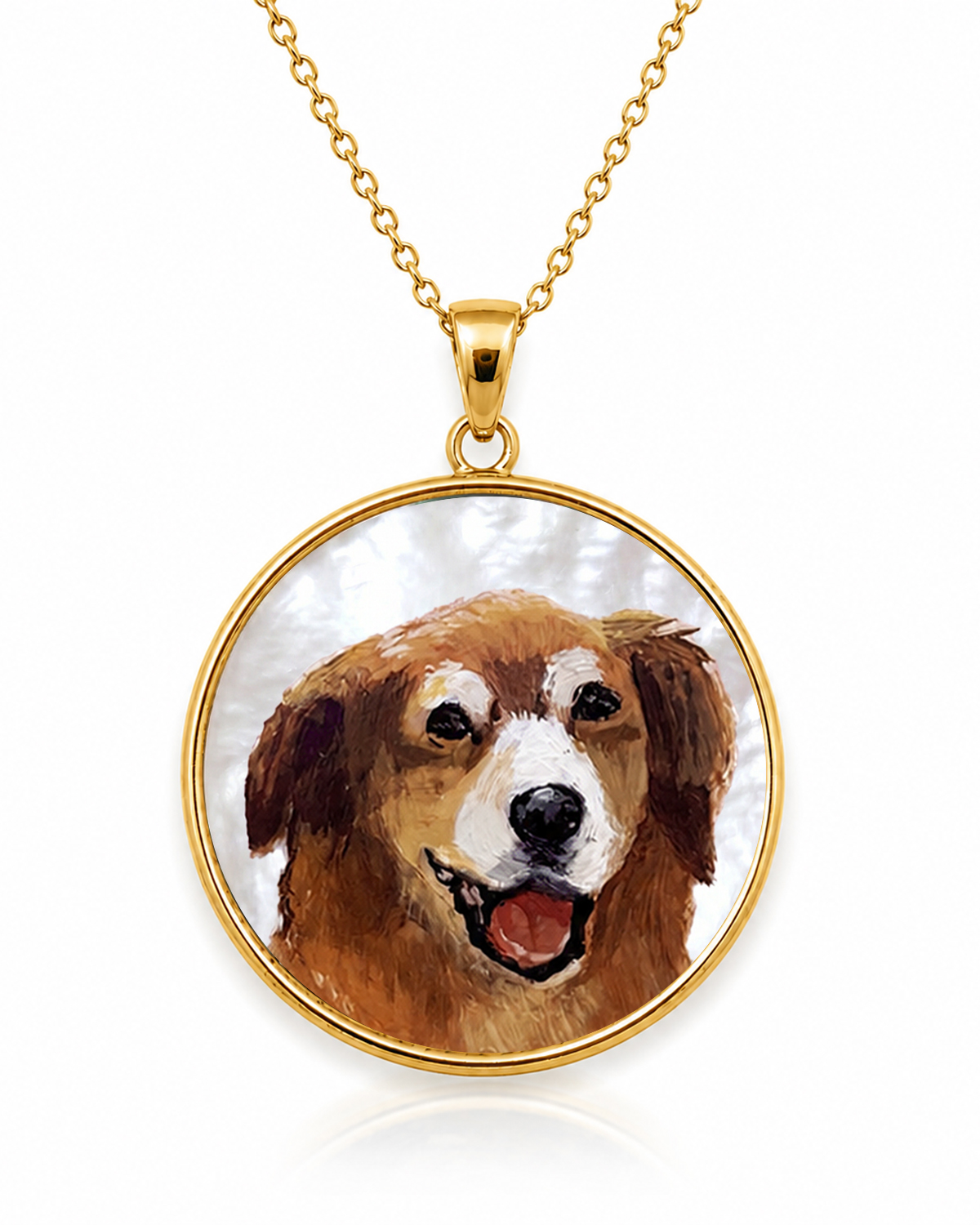 14K Gold Custom Mother of Pearl Round Pendant