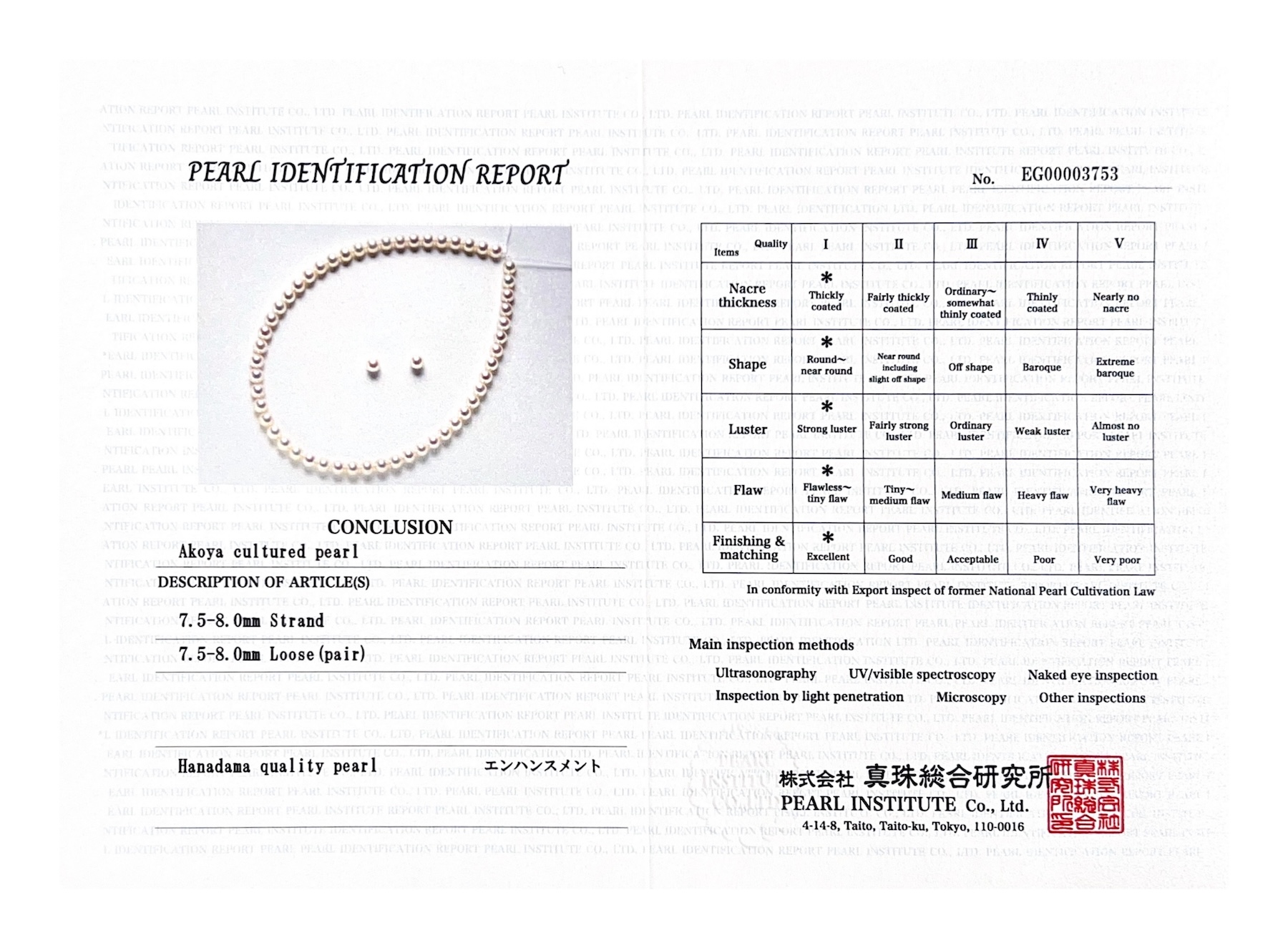 7.5-8.0mm Hanadama Pearl Necklace and Earring Set - Secondary Image