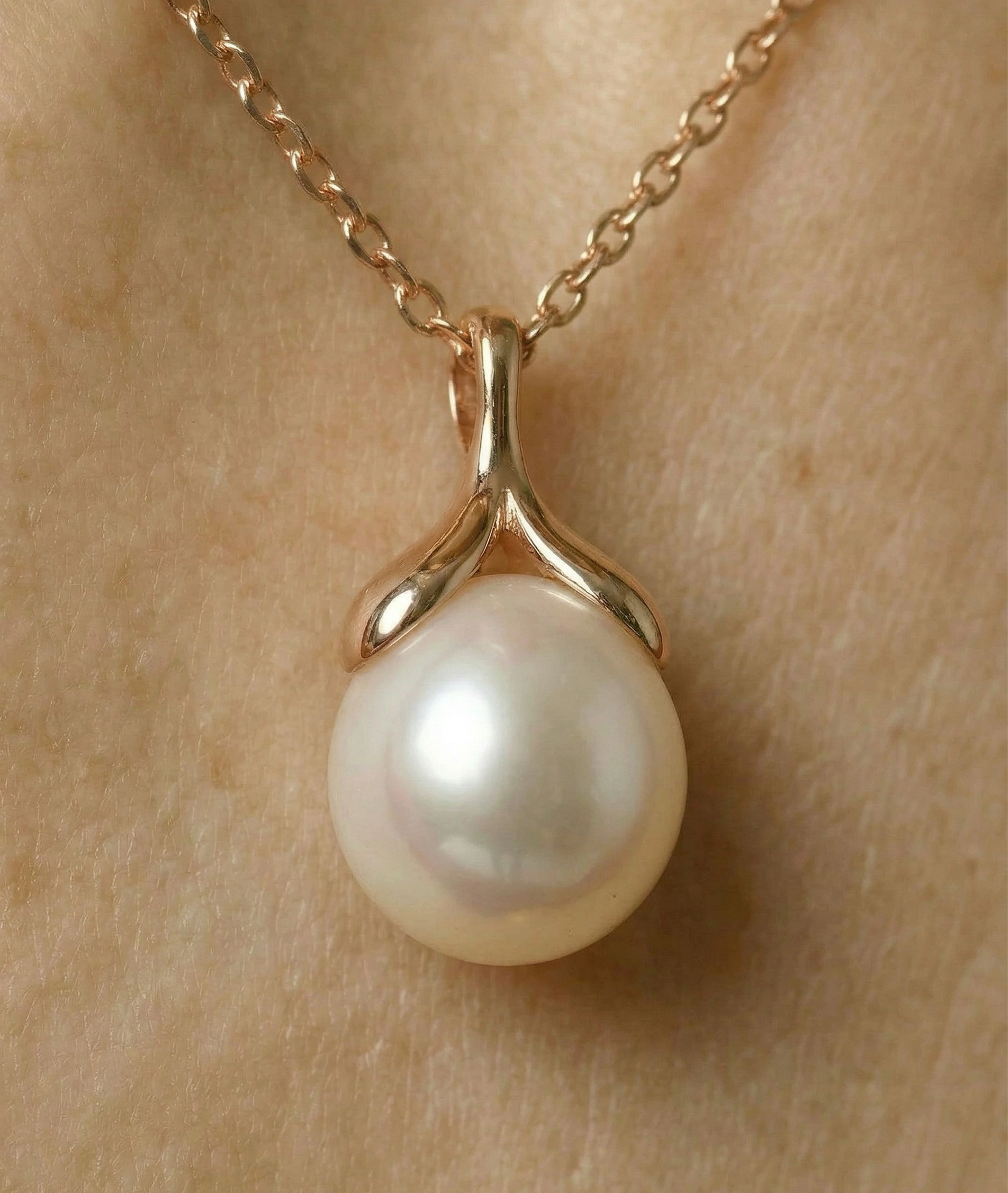 10-11mm Freshwater Pearl Rose Gold Plated Olive Drop Pendant