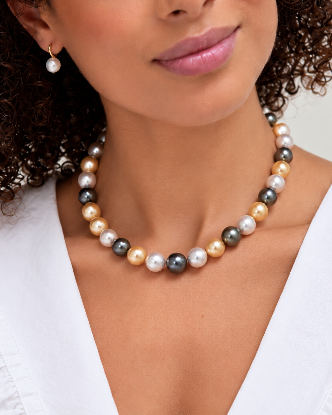 10-12.9mm South Sea Multicolor Pearl Necklace - Model Image
