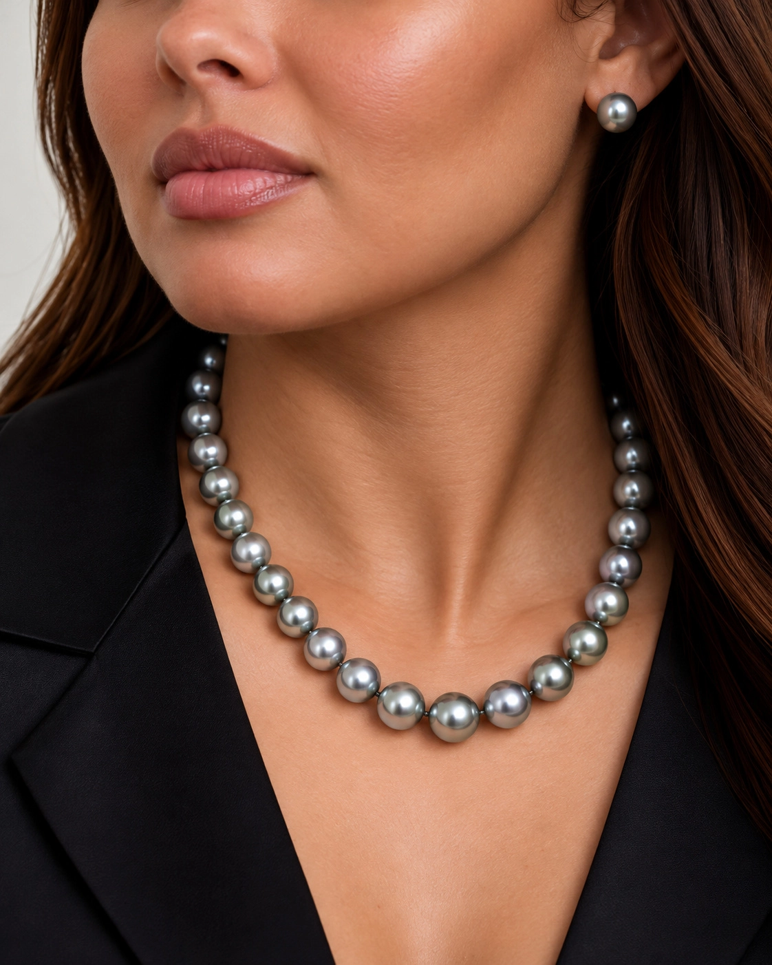 10-12mm Silver Tahitian South Sea Pearl Necklace - AAAA Quality