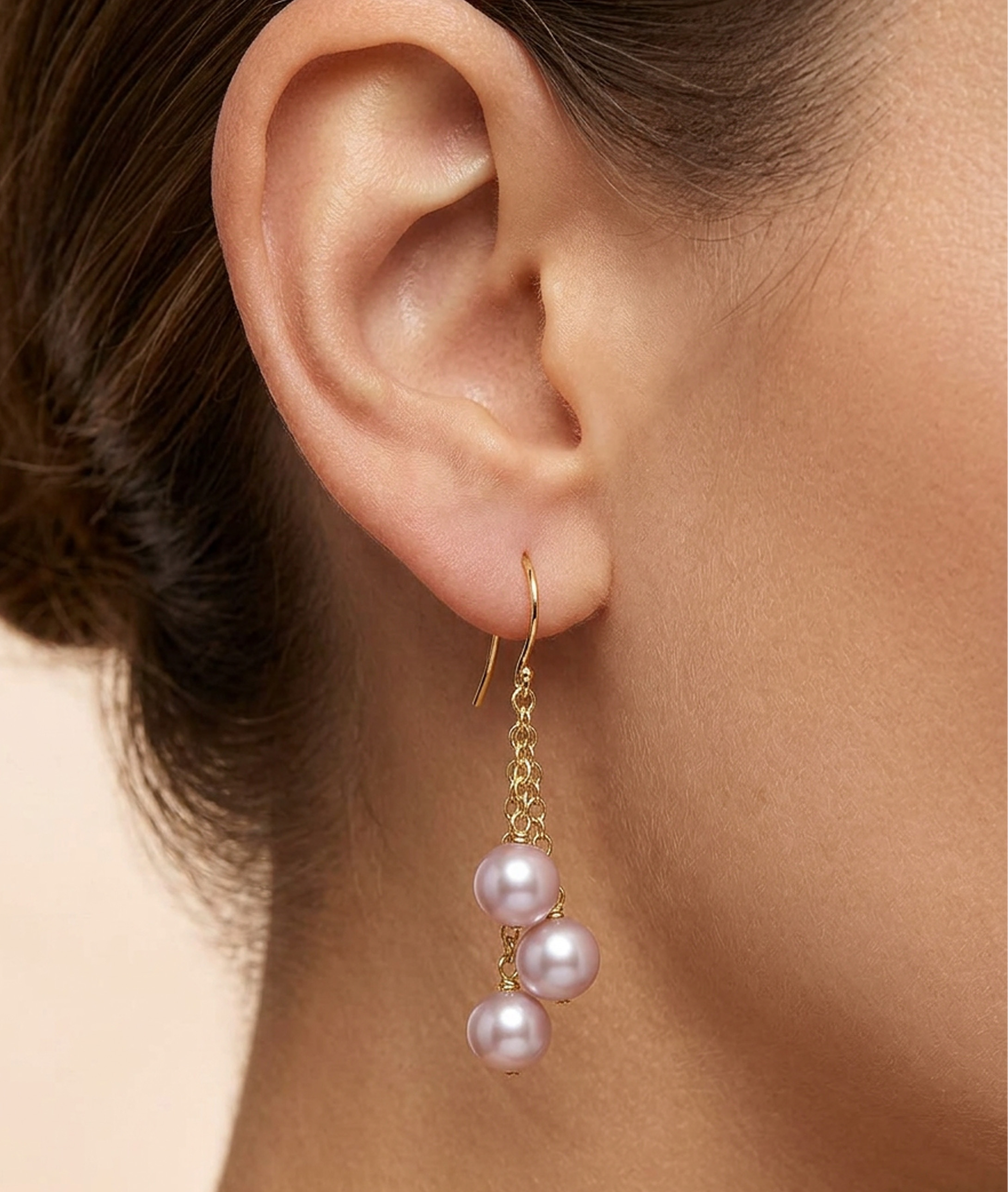 14K Gold Pink Freshwater Pearl Dangling Cluster Earrings - Secondary Image