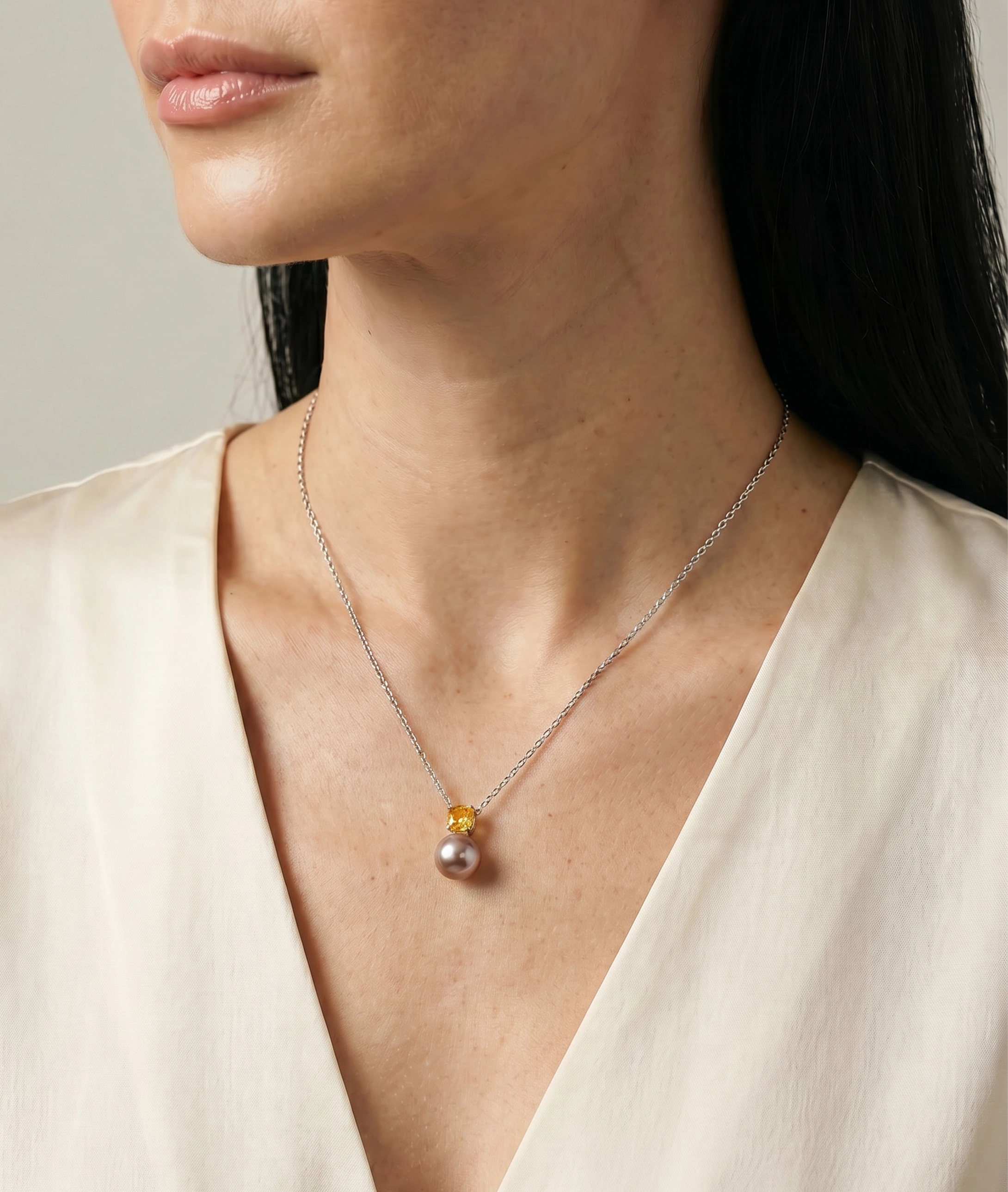 14K Gold Freshwater Pearl & Citrine Pendant