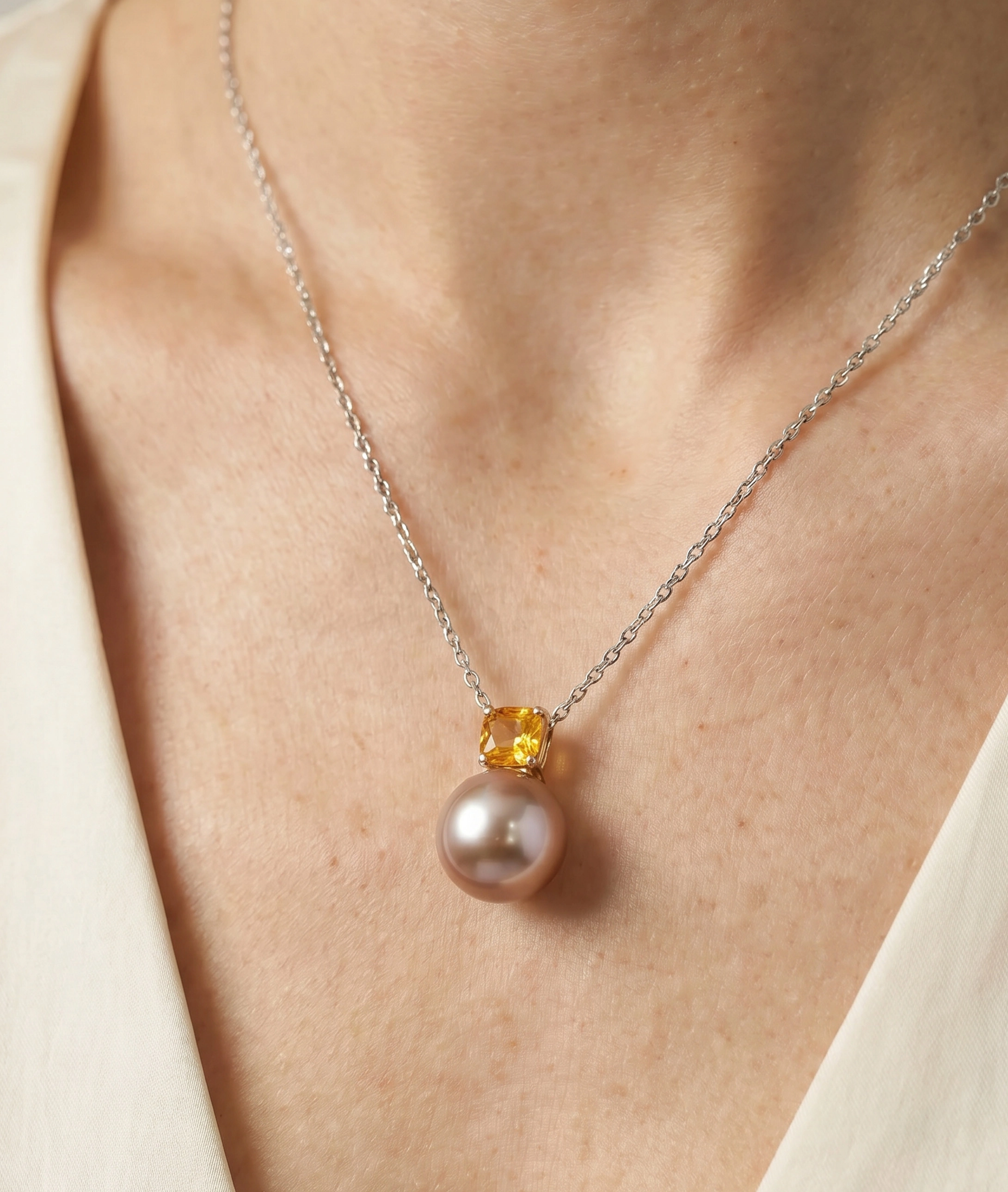 14K Gold Freshwater Pearl & Citrine Pendant