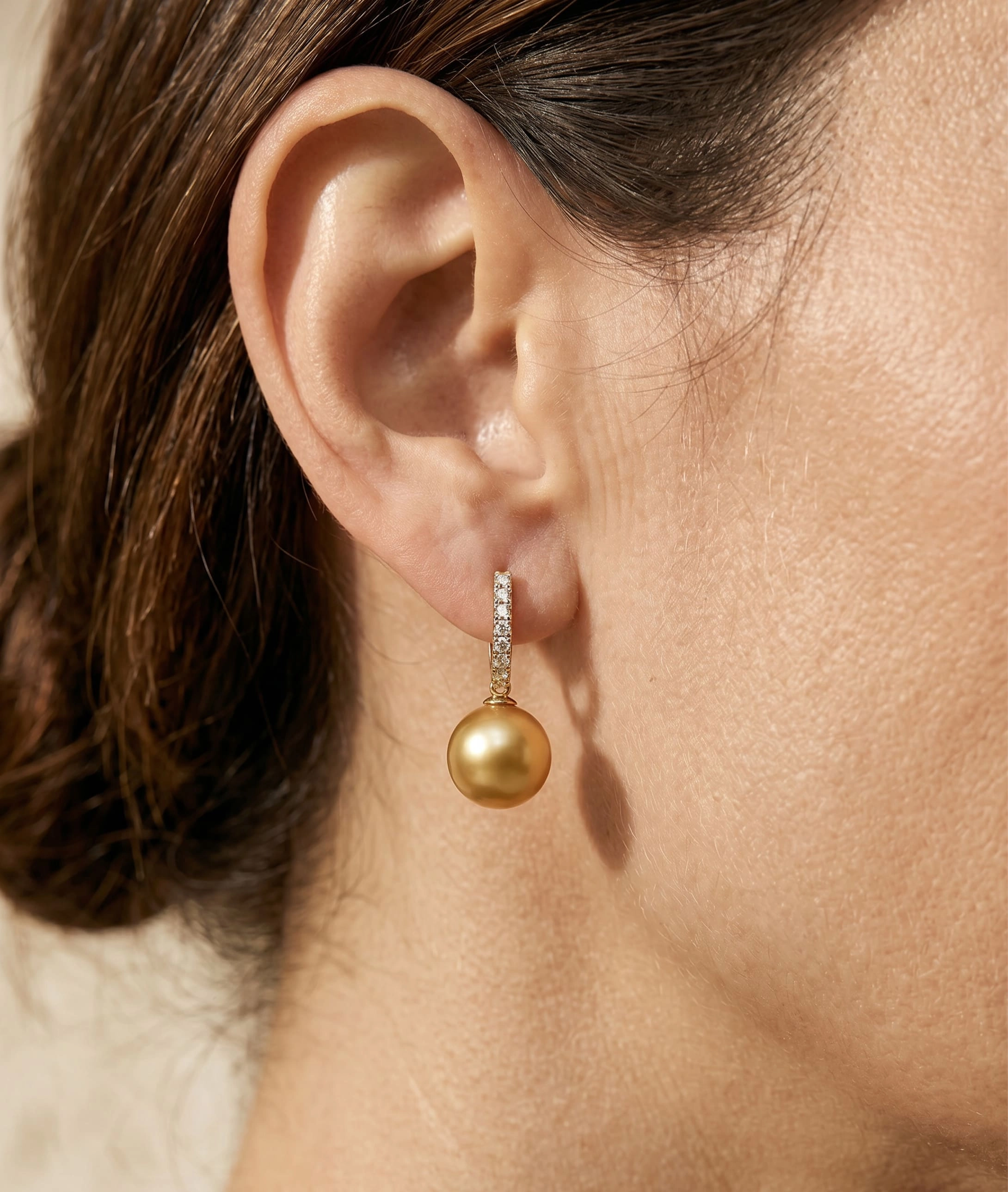 Golden Pearl Dangling Diamond Earrings