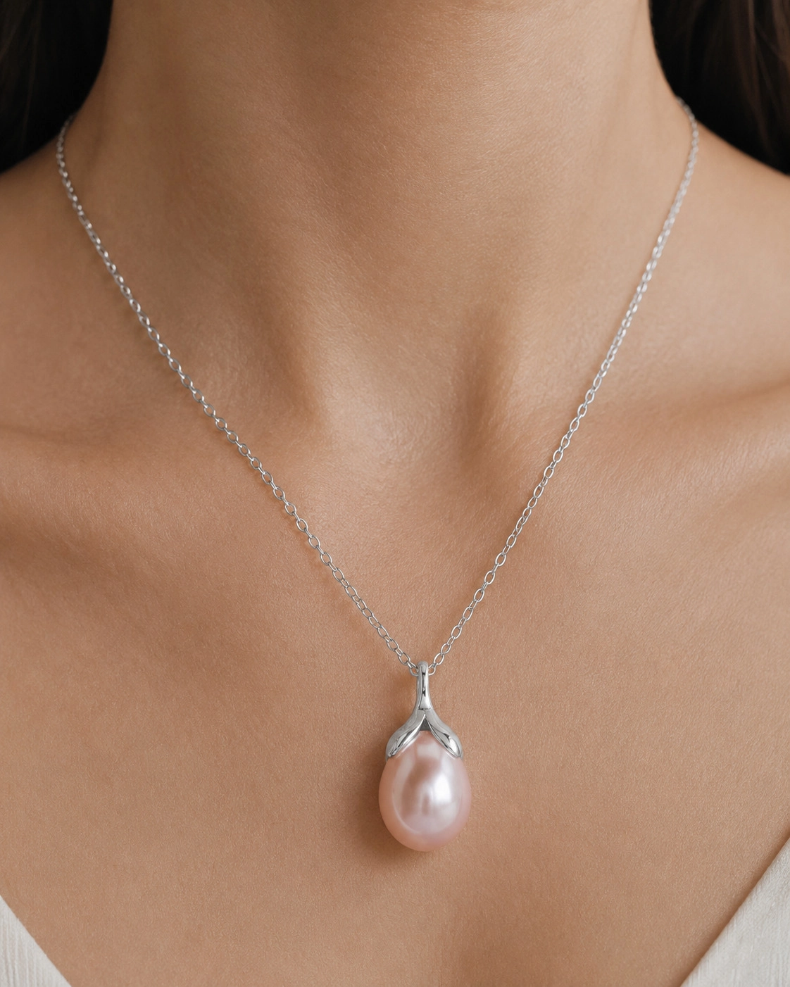 10-11mm Pink Freshwater Pearl Rose Gold Plated Olive Drop Pendant