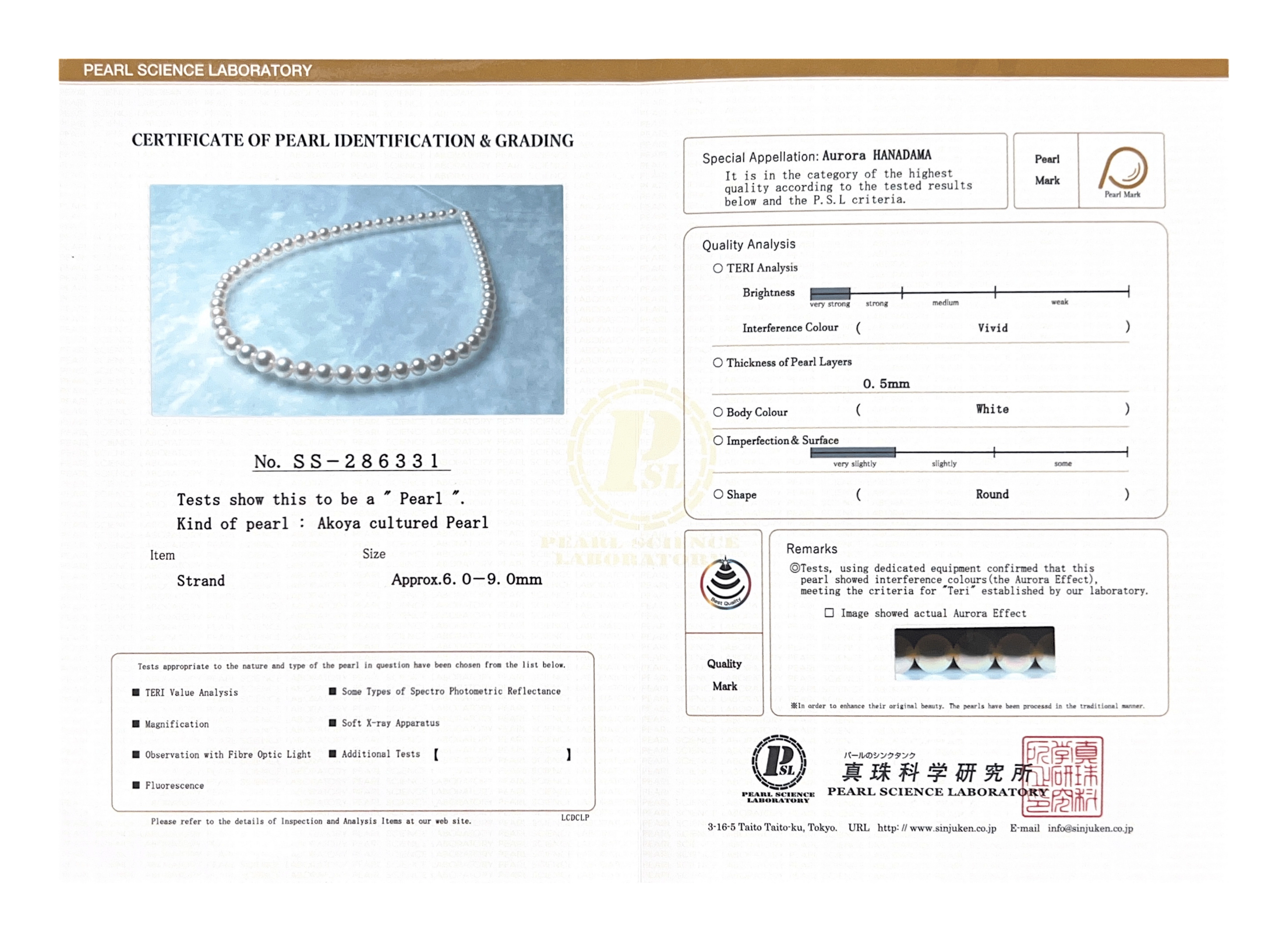 6.0-9.0mm Hanadama Graduated Akoya White Pearl Necklace