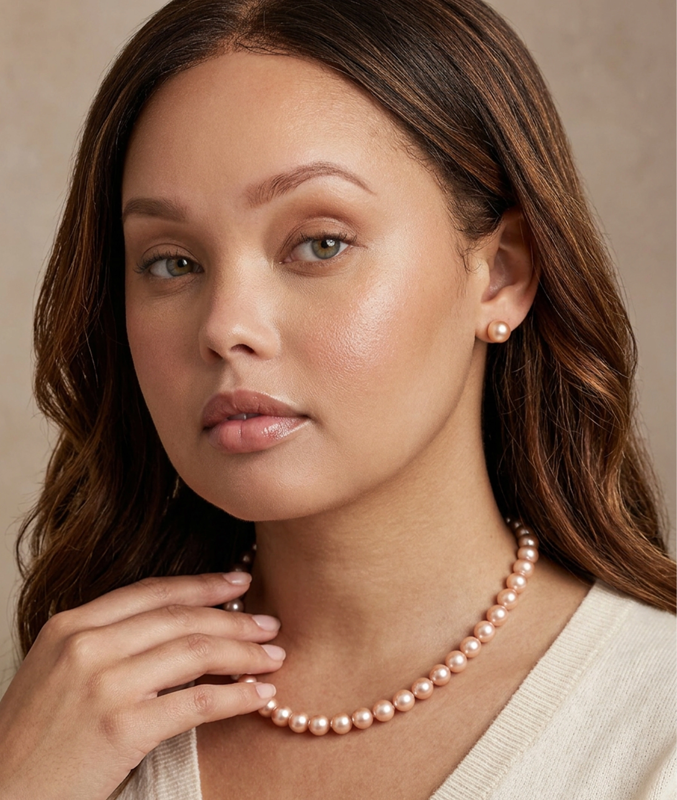 10mm Peach Freshwater Round Pearl Stud Earrings