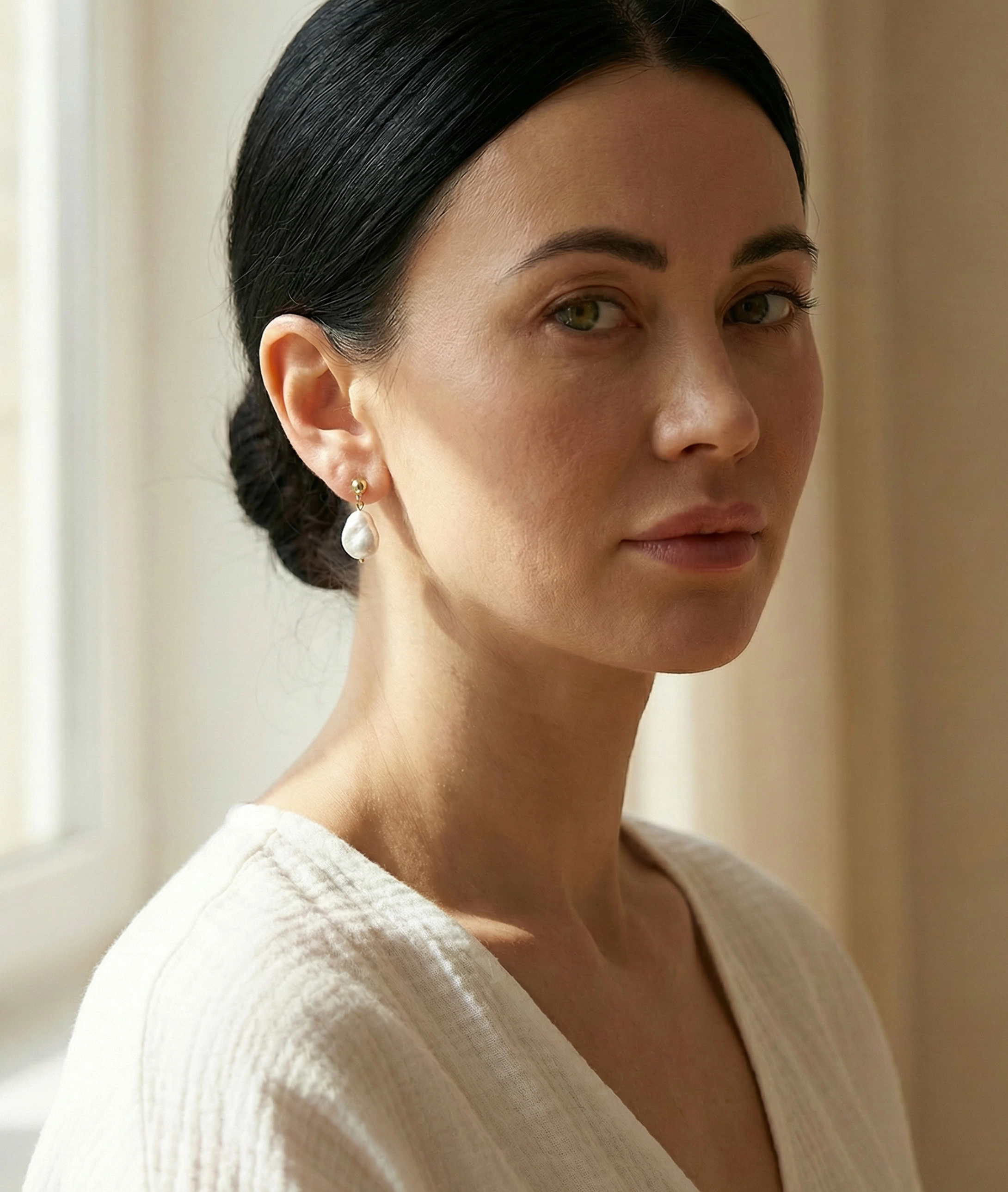 White Freshwater Baroque Pearl Alaya Earrings