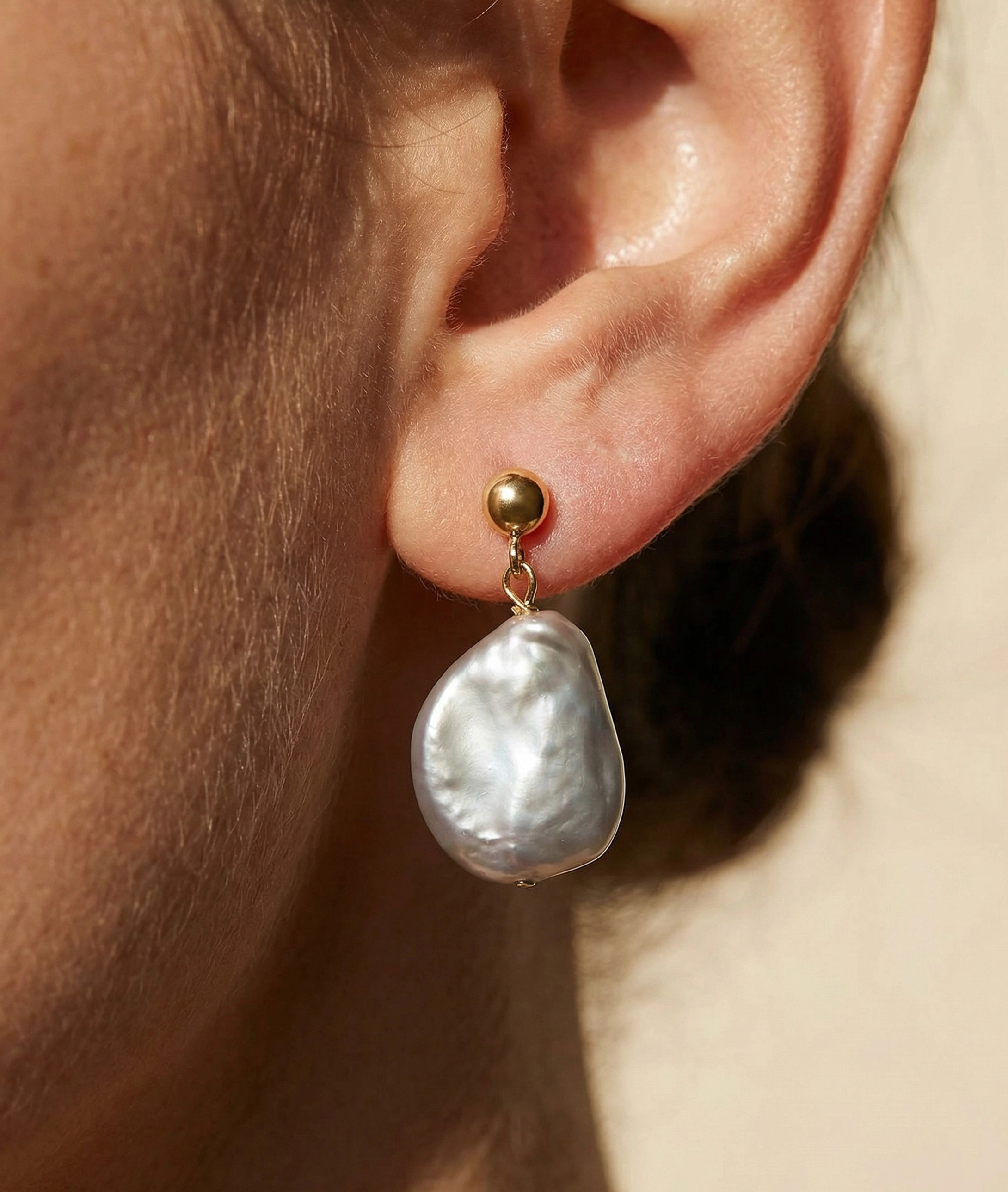 White Freshwater Baroque Pearl Alaya Earrings